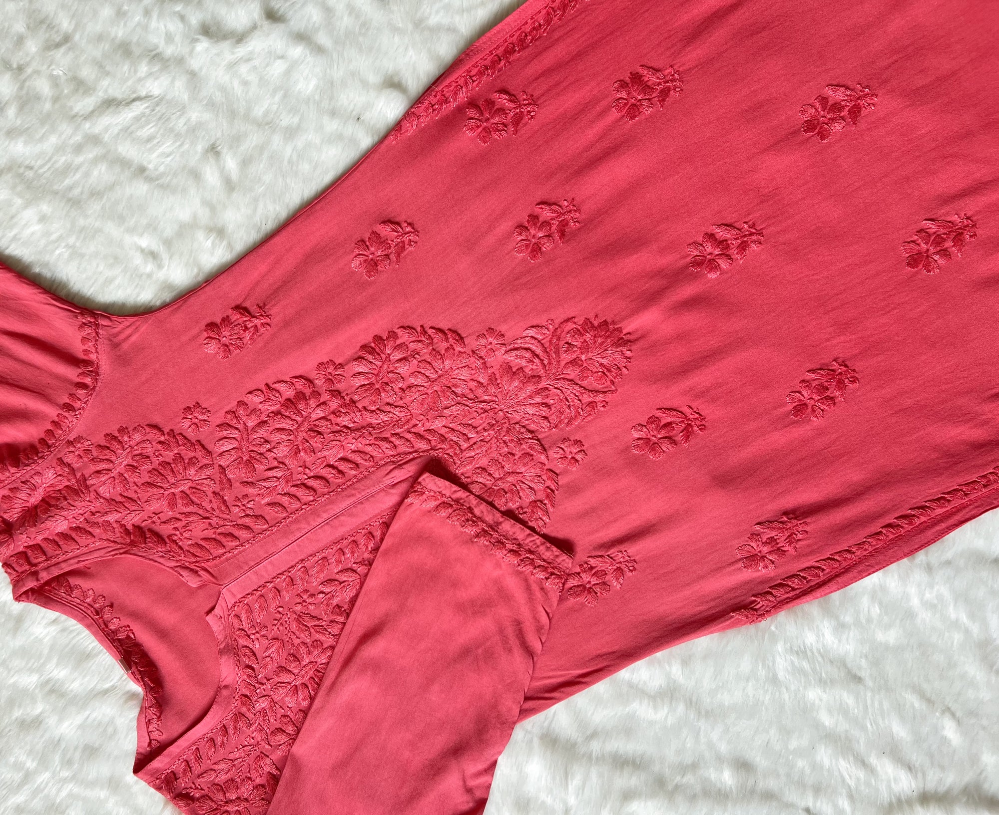 Myra Crimson Long Rayon Chikankari Kurta
