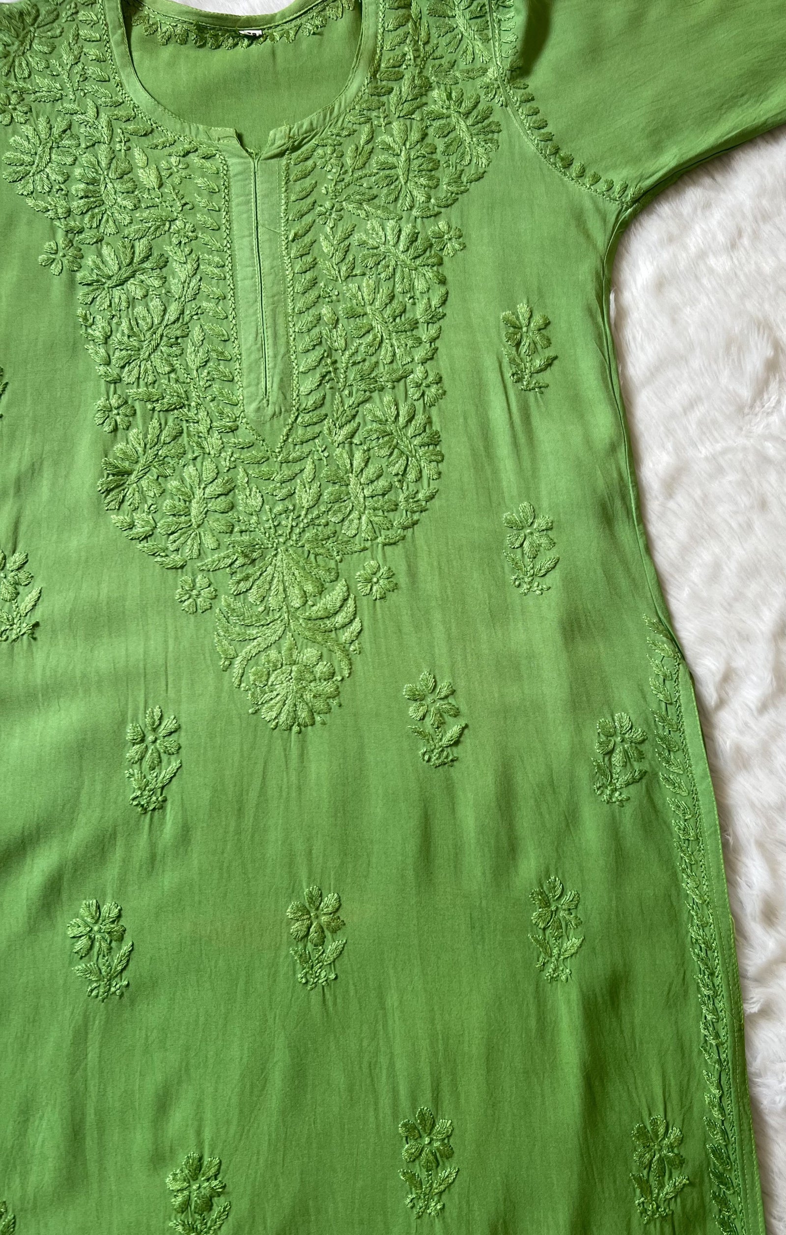 Myra Green Long Rayon Chikankari Kurta
