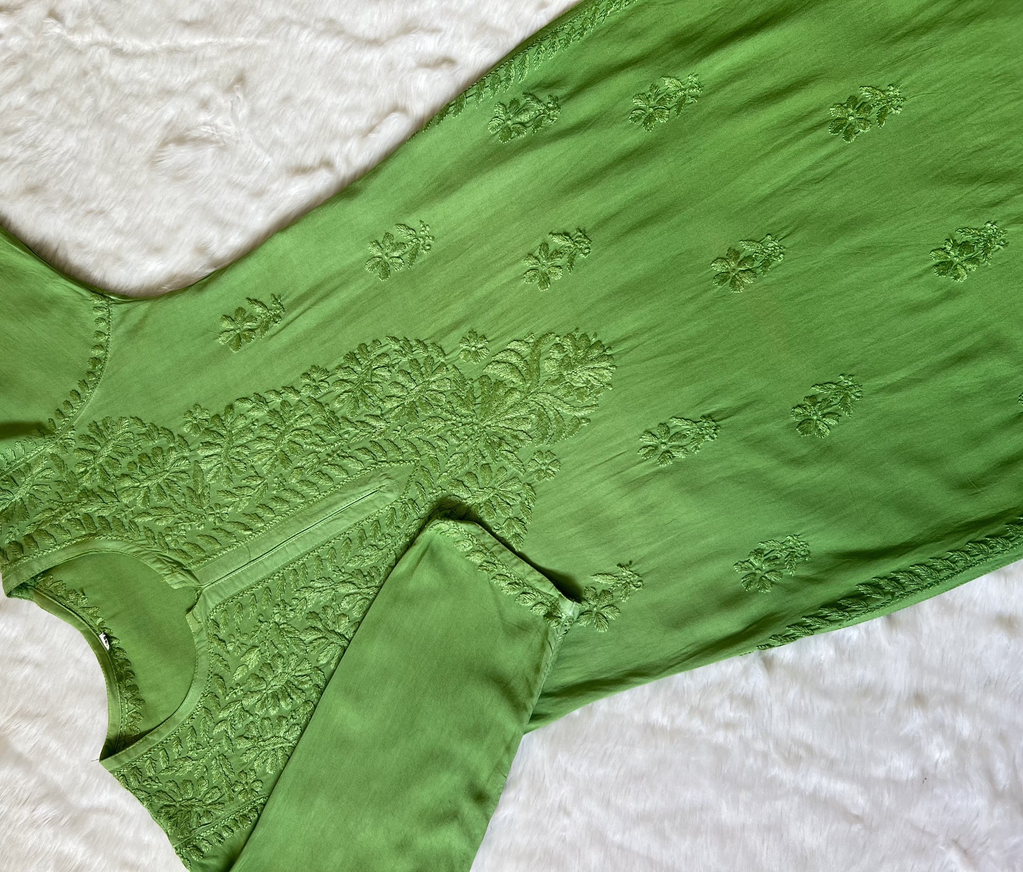 Myra Green Long Rayon Chikankari Kurta