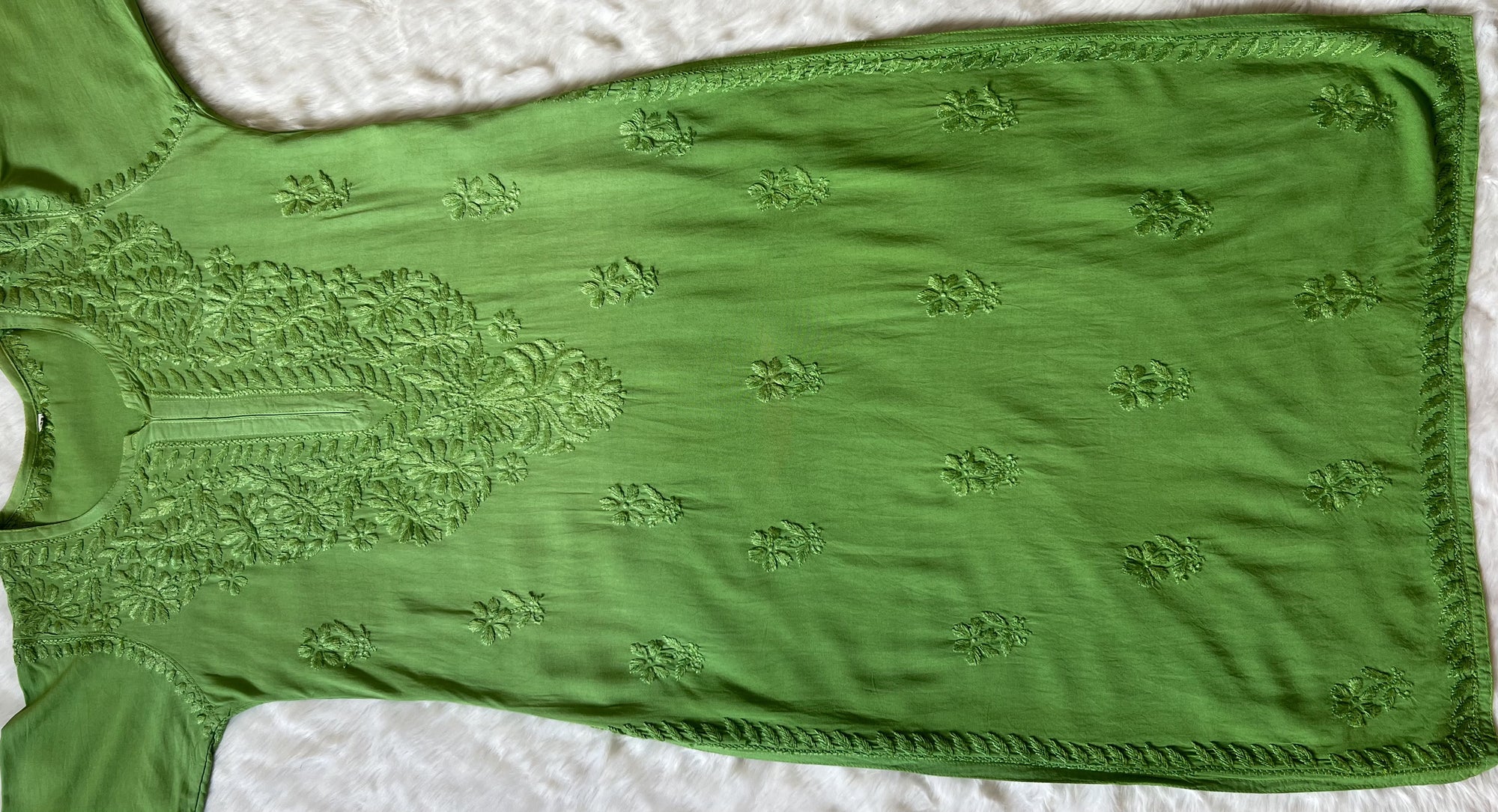 Myra Green Long Rayon Chikankari Kurta