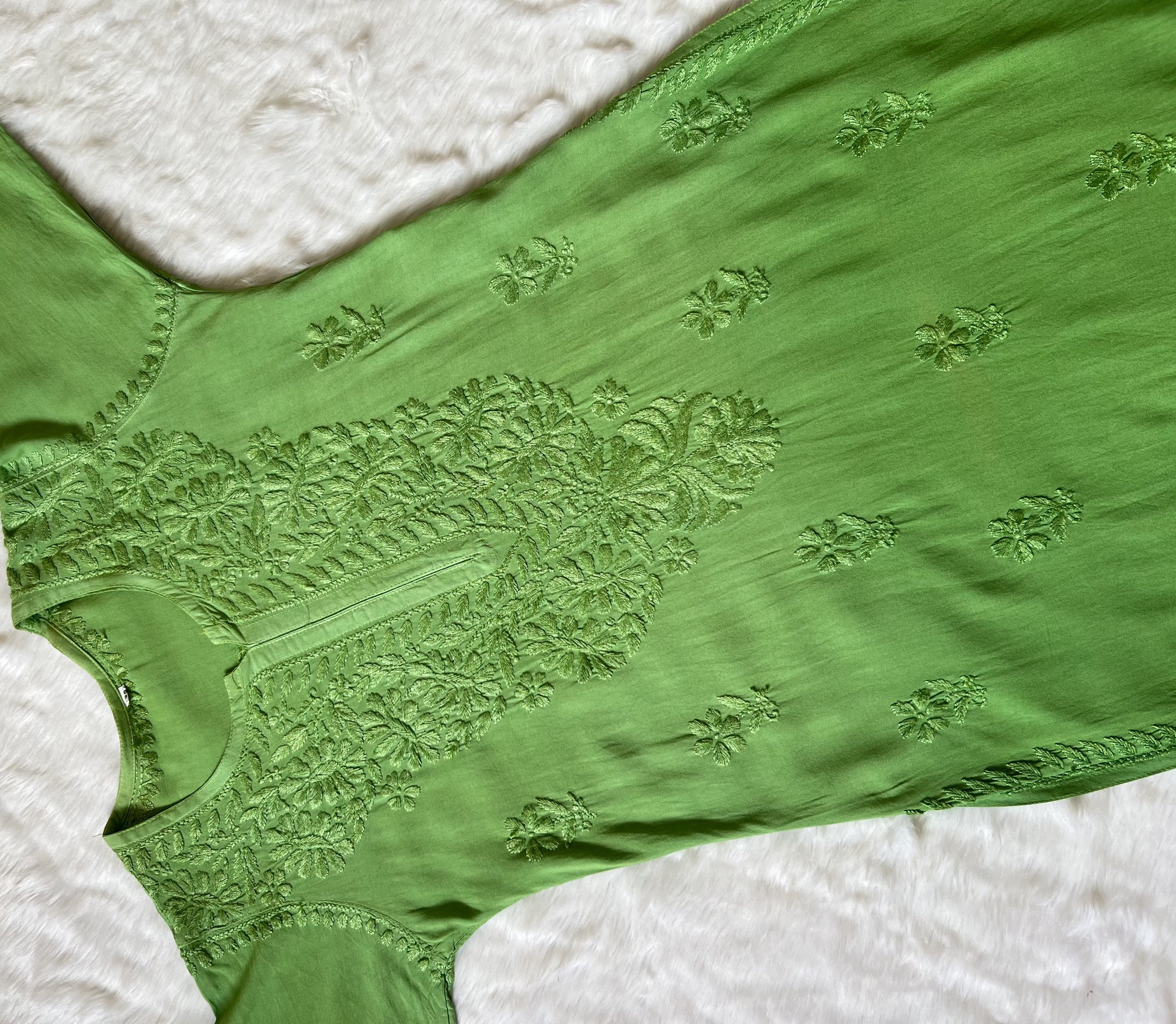 Myra Green Long Rayon Chikankari Kurta