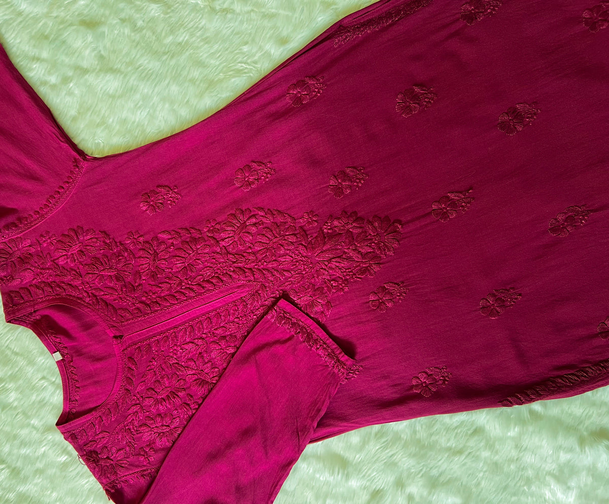 Myra Hot Pink Long Rayon Chikankari Kurta