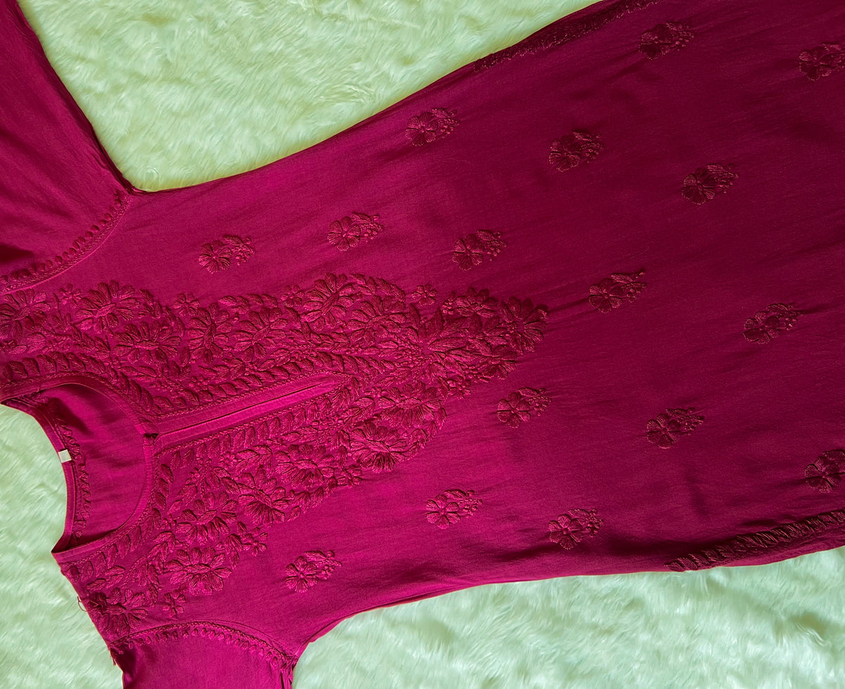 Myra Hot Pink Long Rayon Chikankari Kurta