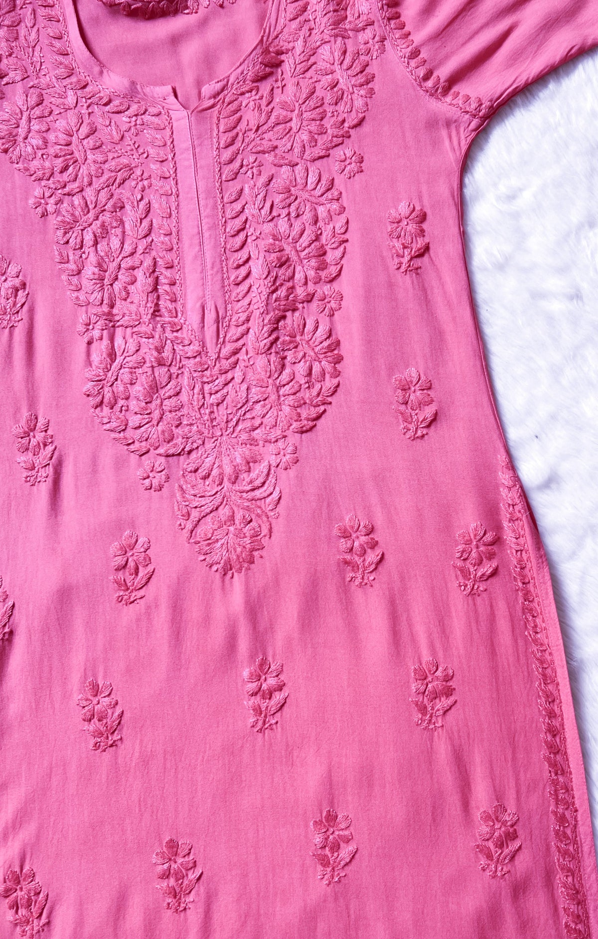 Myra Light Pink Long Rayon Chikankari Kurta