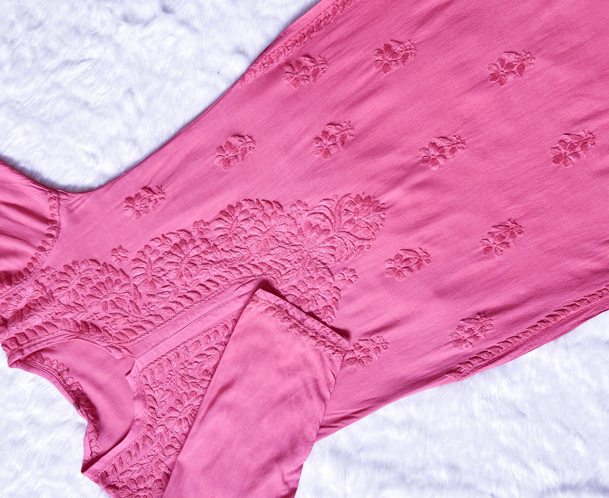 Myra Light Pink Long Rayon Chikankari Kurta