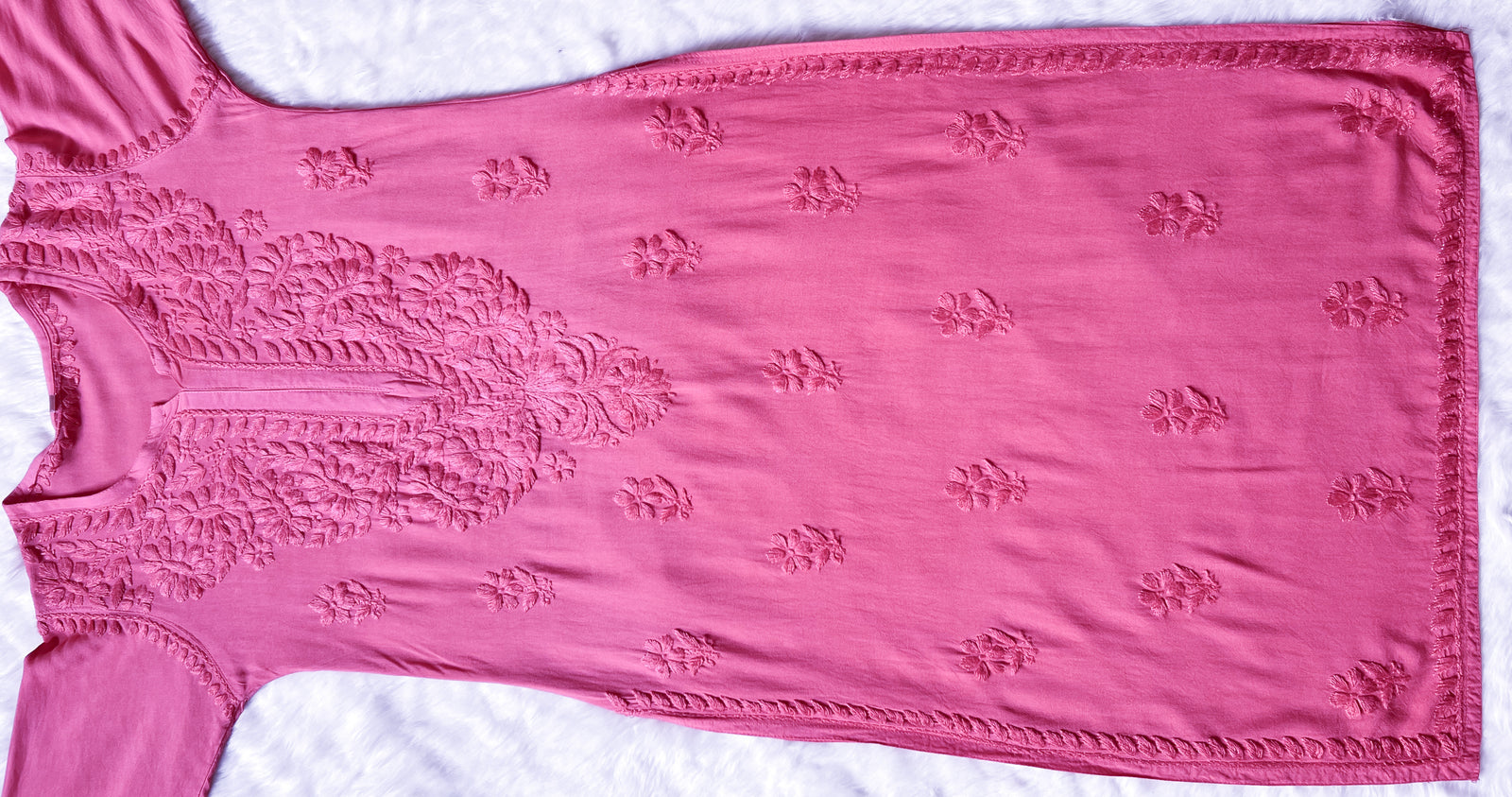 Myra Light Pink Long Rayon Chikankari Kurta