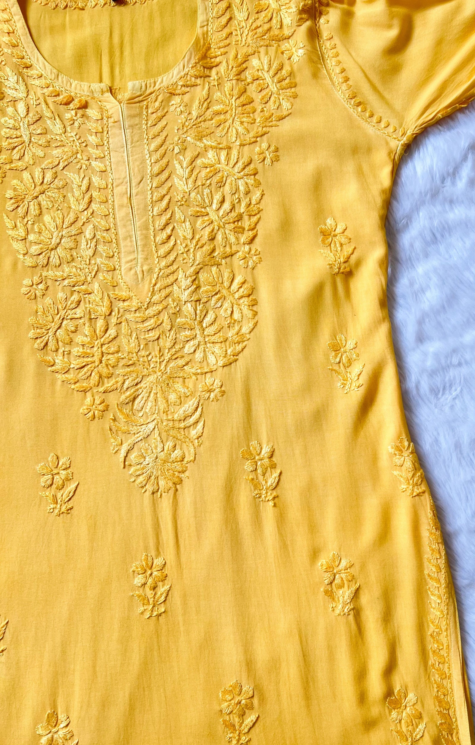 Myra Mango Yellow Long Rayon Chikankari Kurta