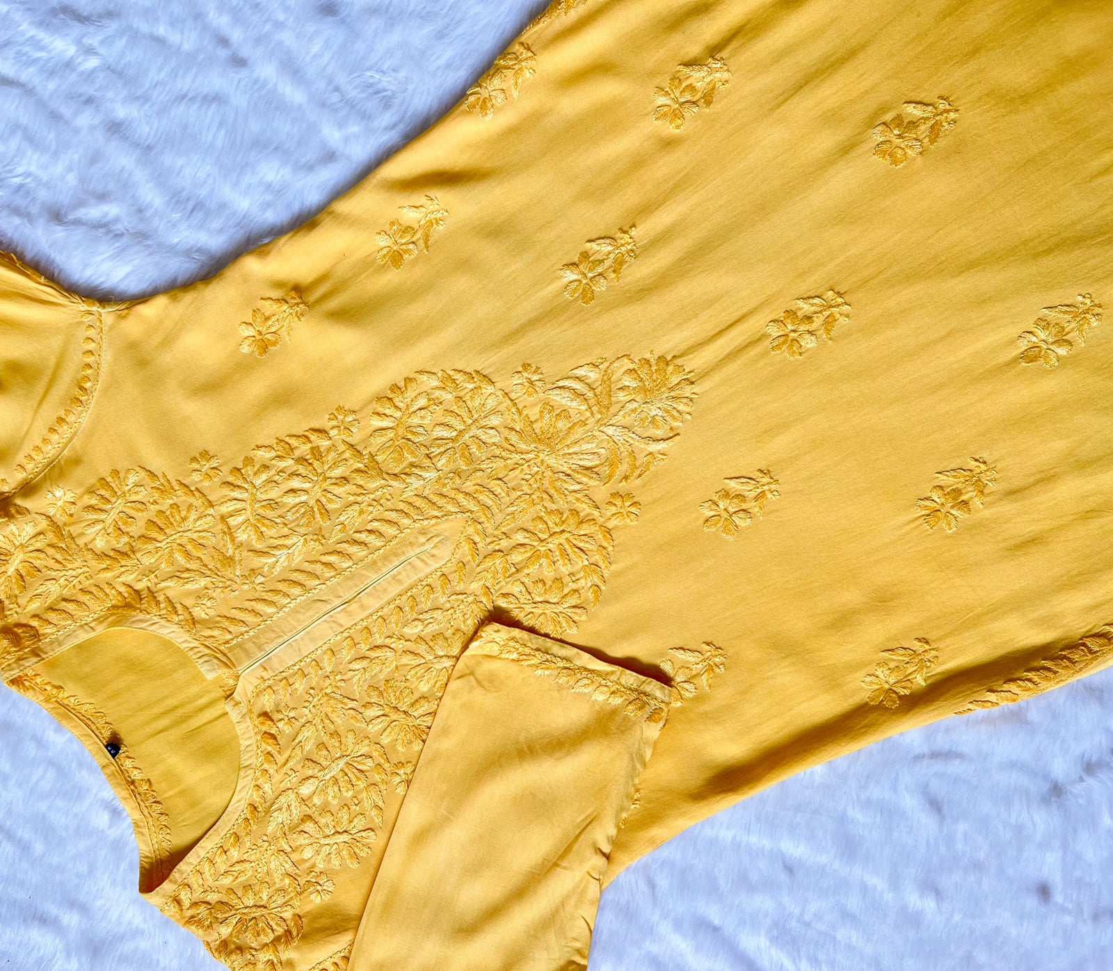 Myra Mango Yellow Long Rayon Chikankari Kurta