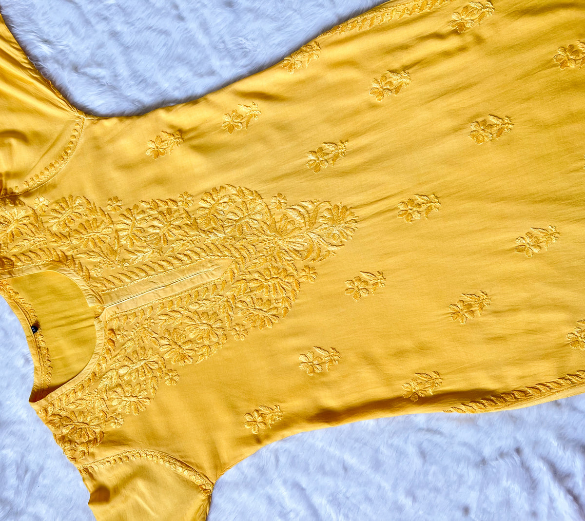 Myra Mango Yellow Long Rayon Chikankari Kurta