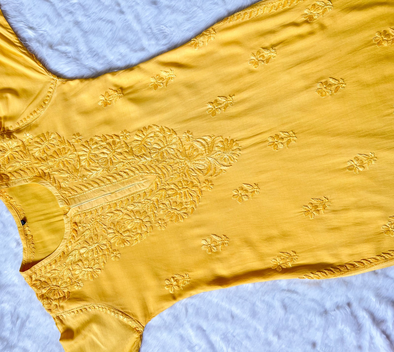 Myra Mango Yellow Long Rayon Chikankari Kurta