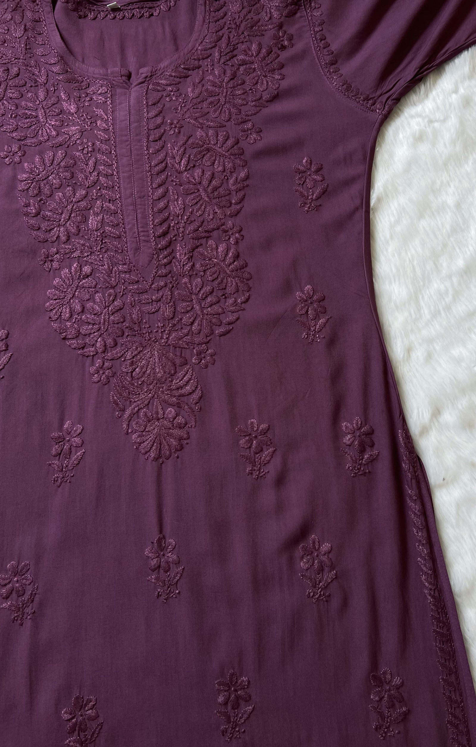 Myra Mauve Purple Long Rayon Chikankari Kurta