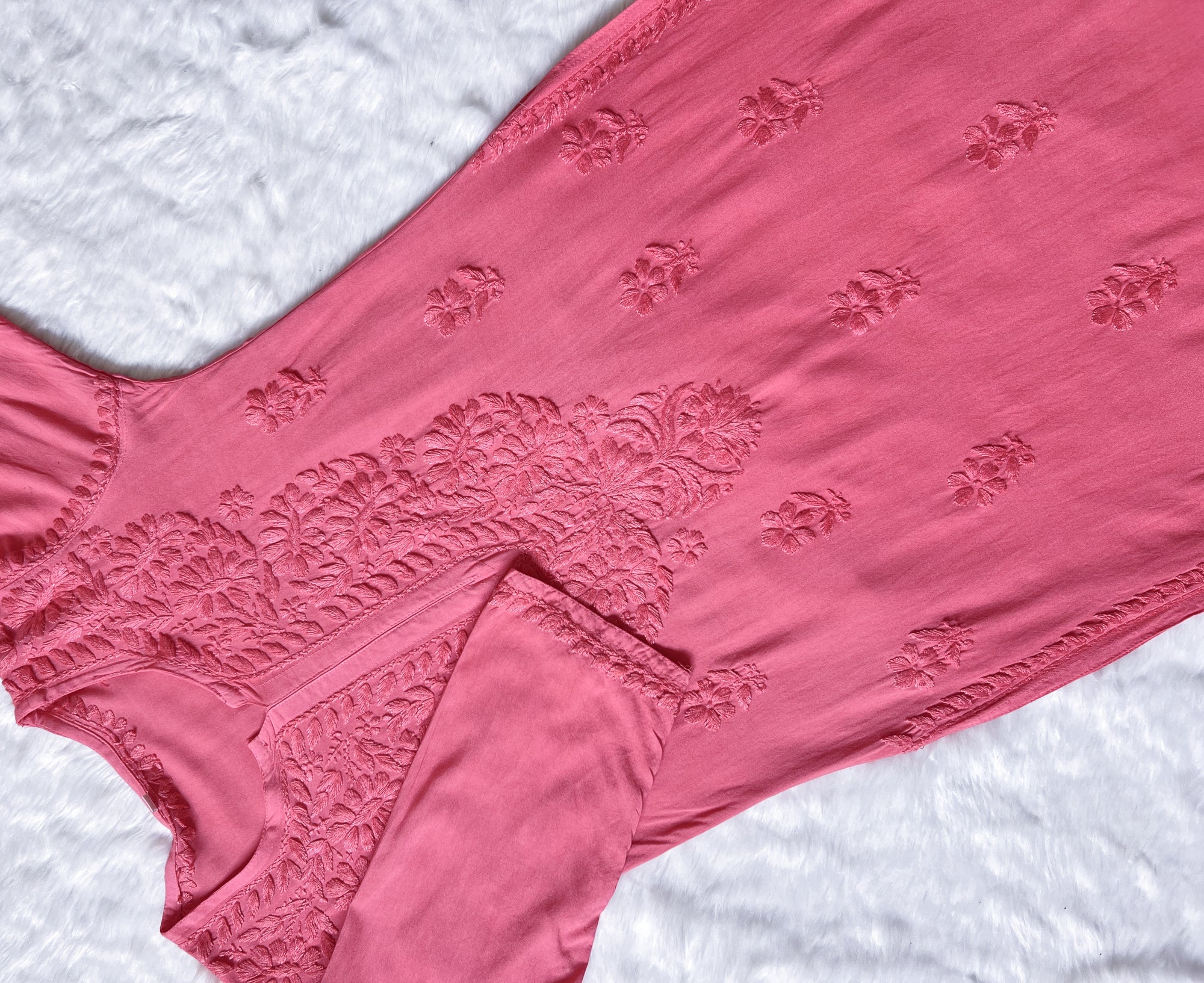 Myra Peach Long Rayon Chikankari Kurta