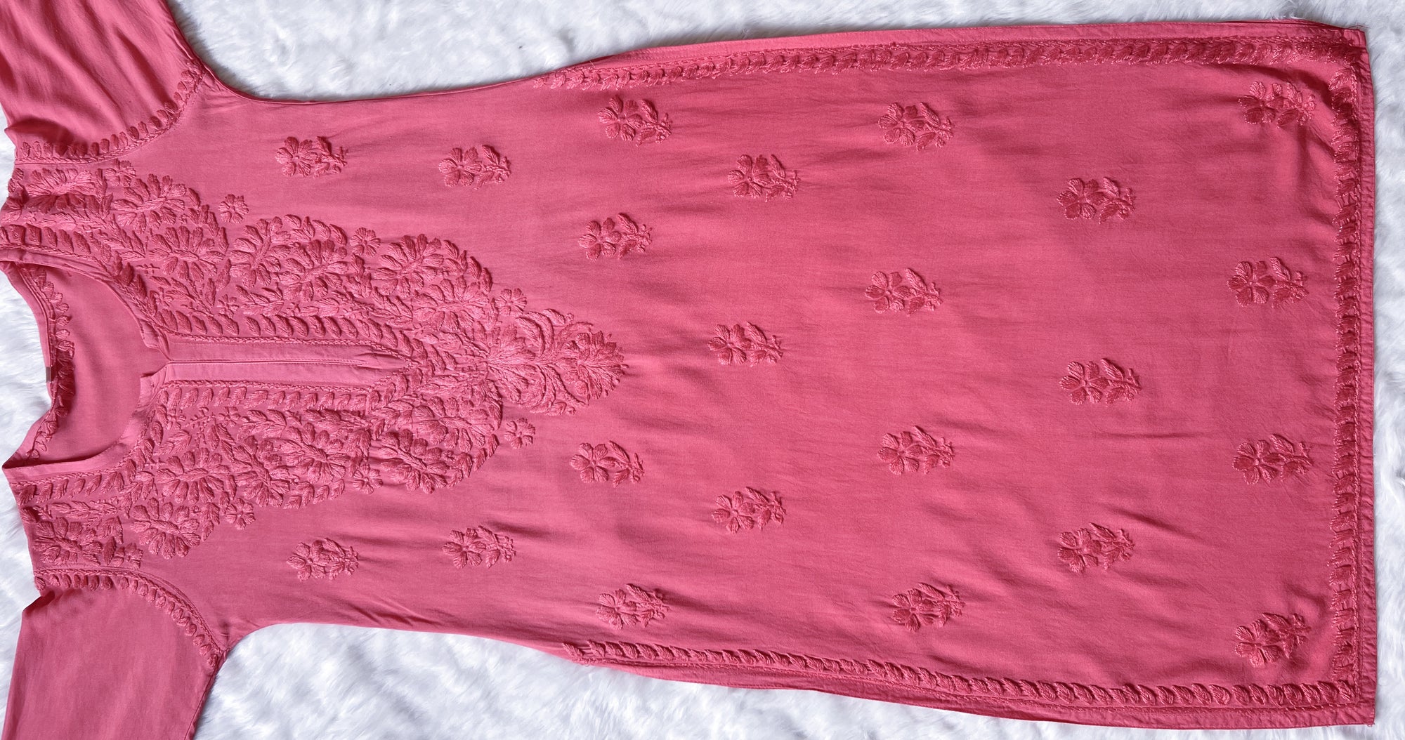 Myra Peach Long Rayon Chikankari Kurta