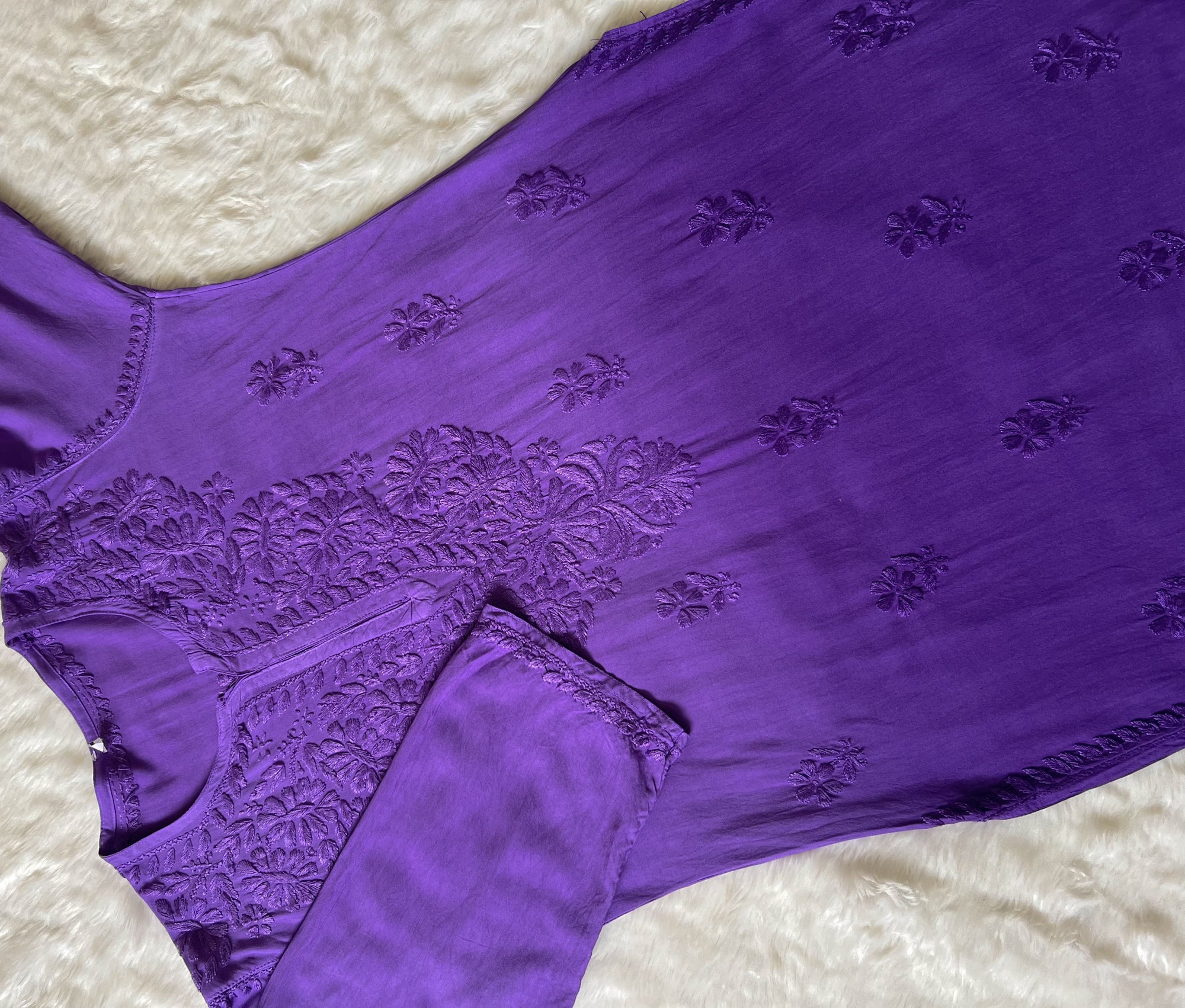 Myra Purple Long Rayon Chikankari Kurta