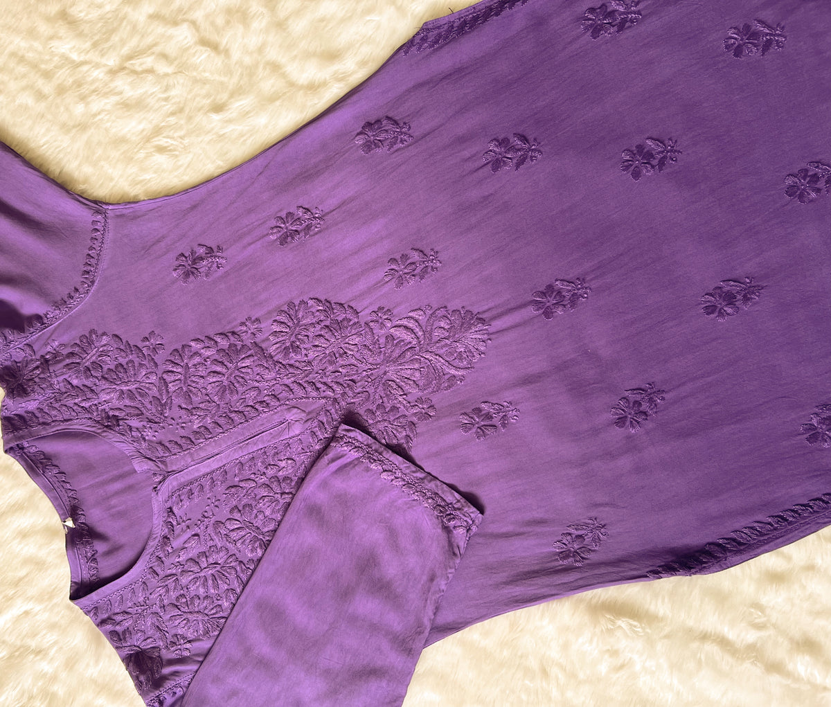 Myra Purple Long Rayon Chikankari Kurta