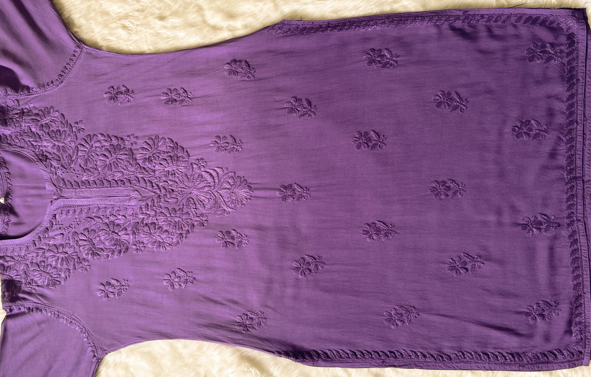 Myra Purple Long Rayon Chikankari Kurta