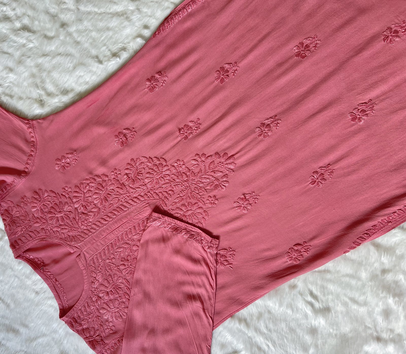 Myra Rose Brown Long Rayon Chikankari Kurta