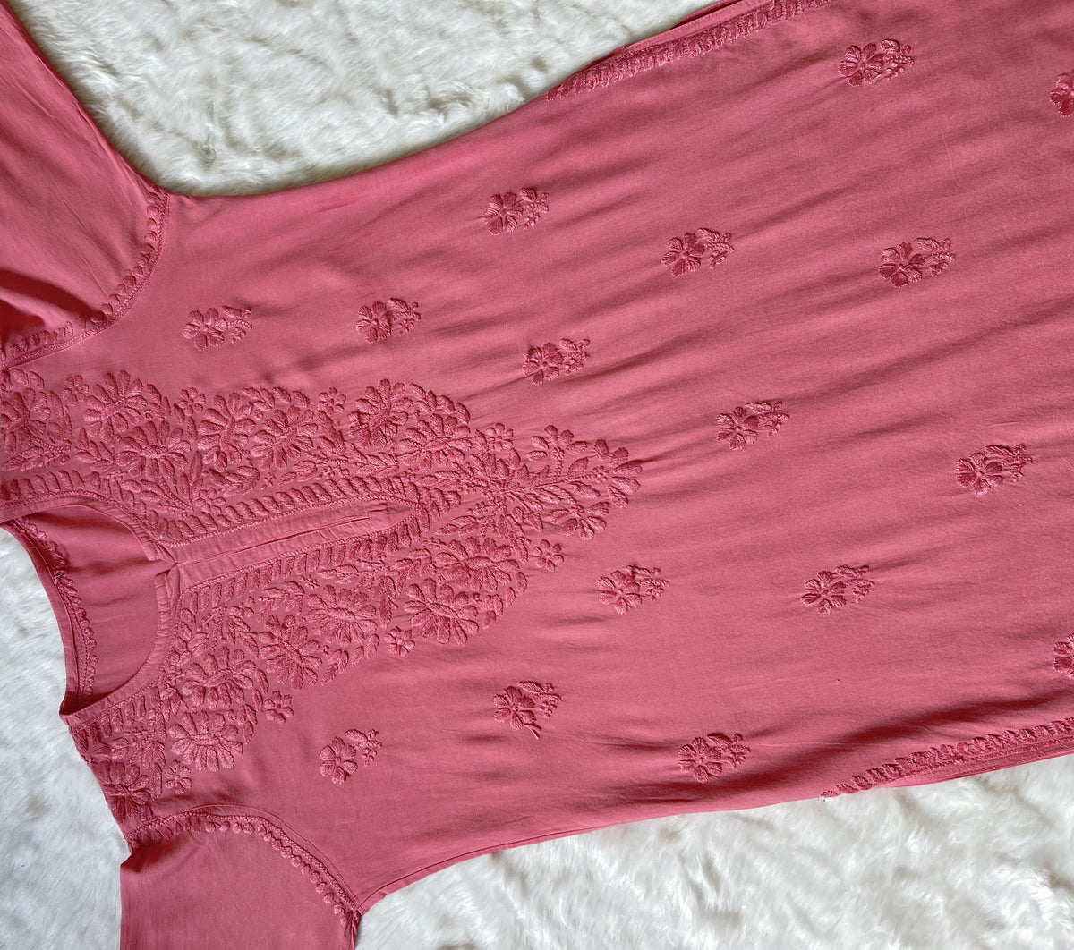 Myra Rose Brown Long Rayon Chikankari Kurta