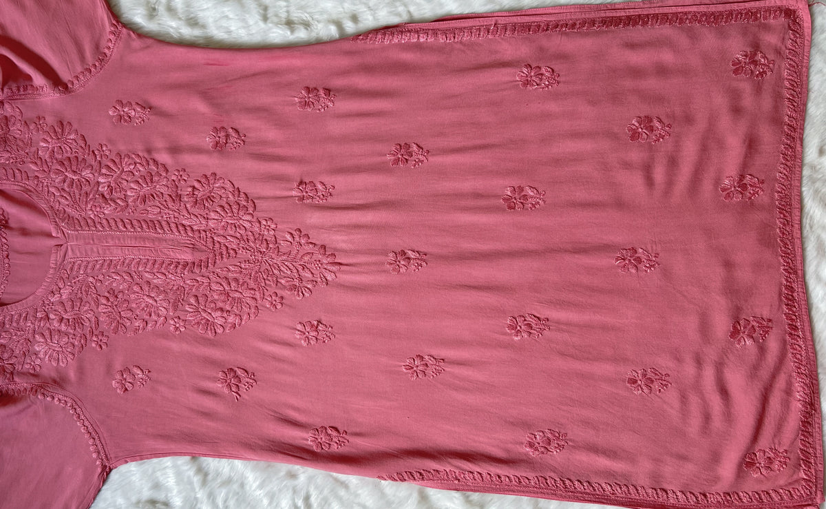 Myra Rose Brown Long Rayon Chikankari Kurta