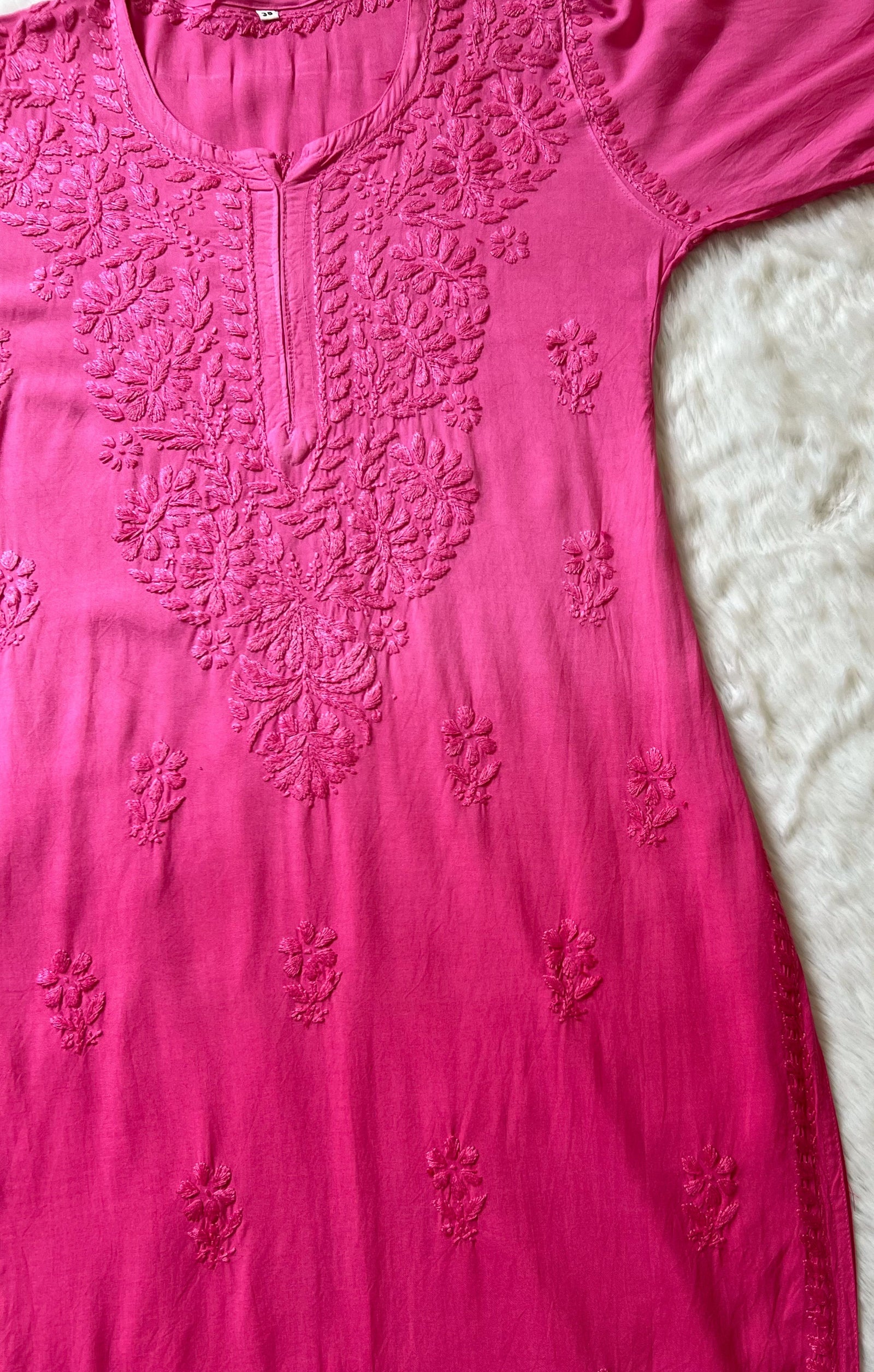 Myra Rose Pink Long Rayon Chikankari Kurta 