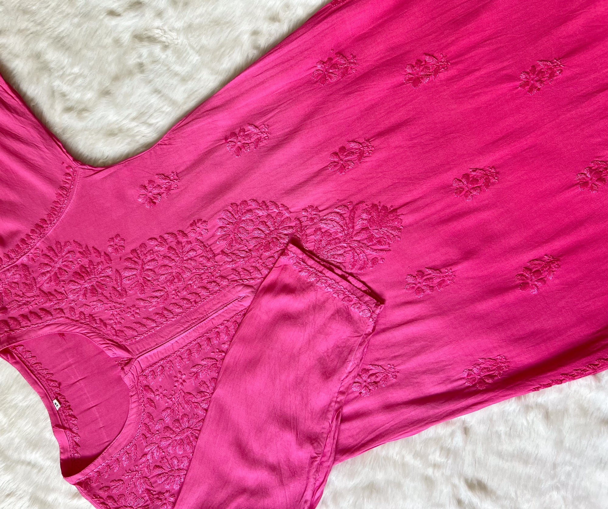 Myra Rose Pink Long Rayon Chikankari Kurta 