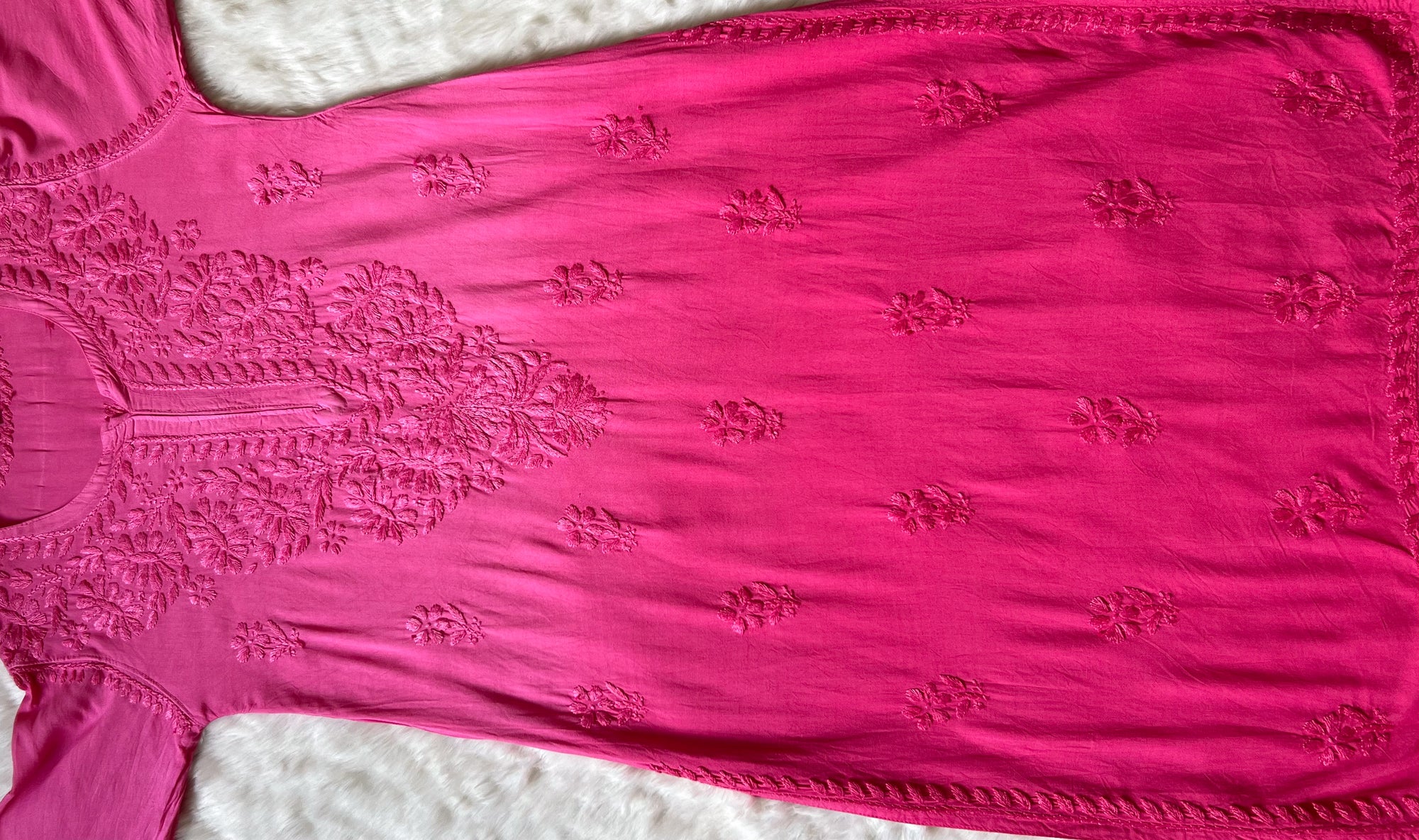 Myra Rose Pink Long Rayon Chikankari Kurta 