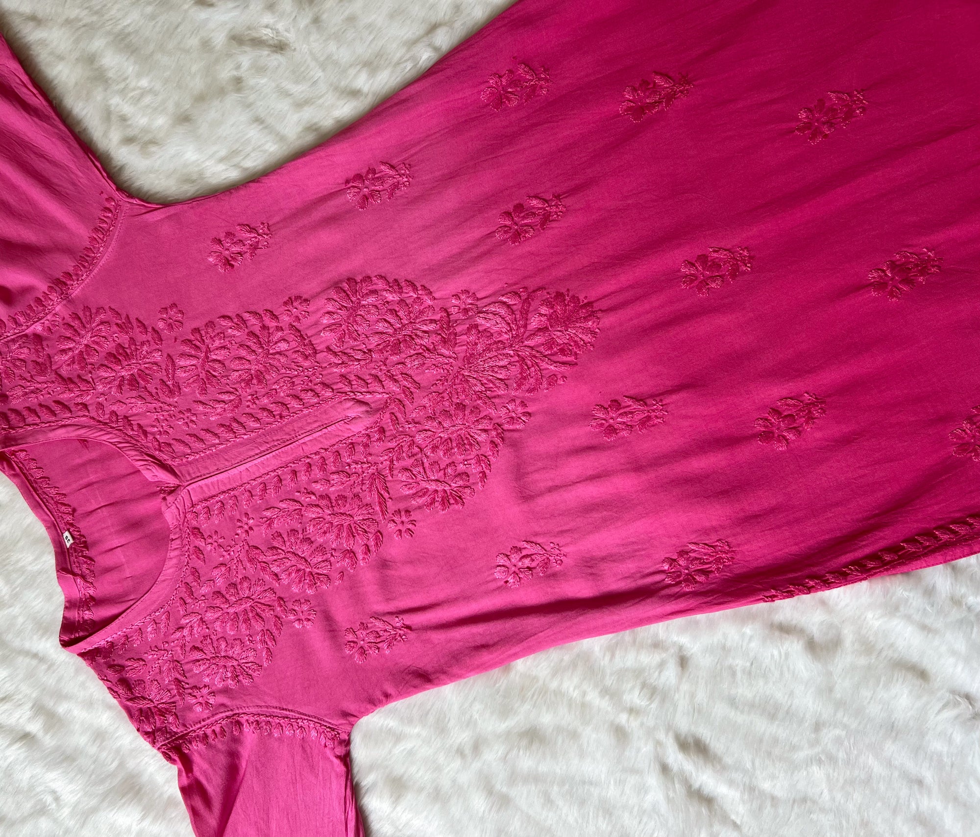 Myra Rose Pink Long Rayon Chikankari Kurta 