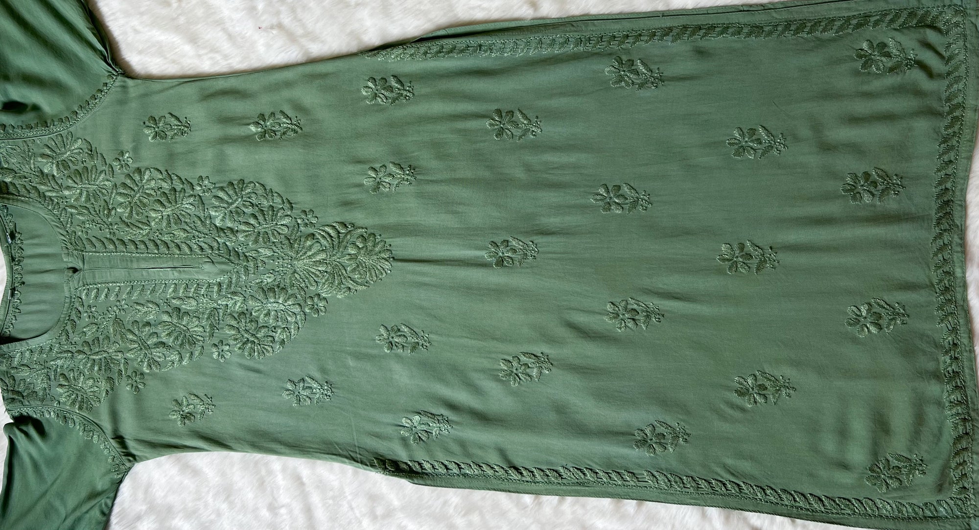Myra Sage Green Long Rayon Chikankari Kurta