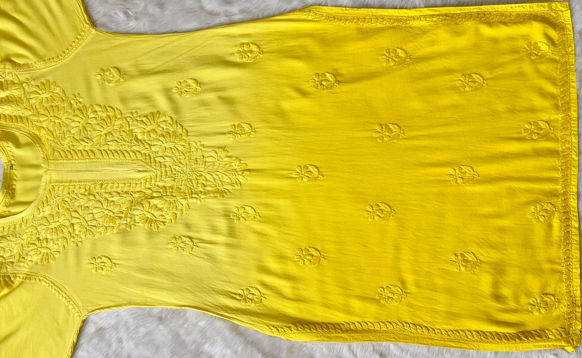 Myra Yellow Long Rayon Chikankari Kurta