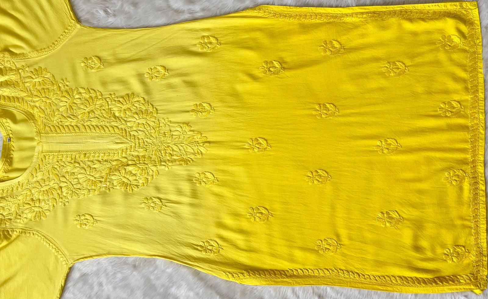 Myra Yellow Long Rayon Chikankari Kurta