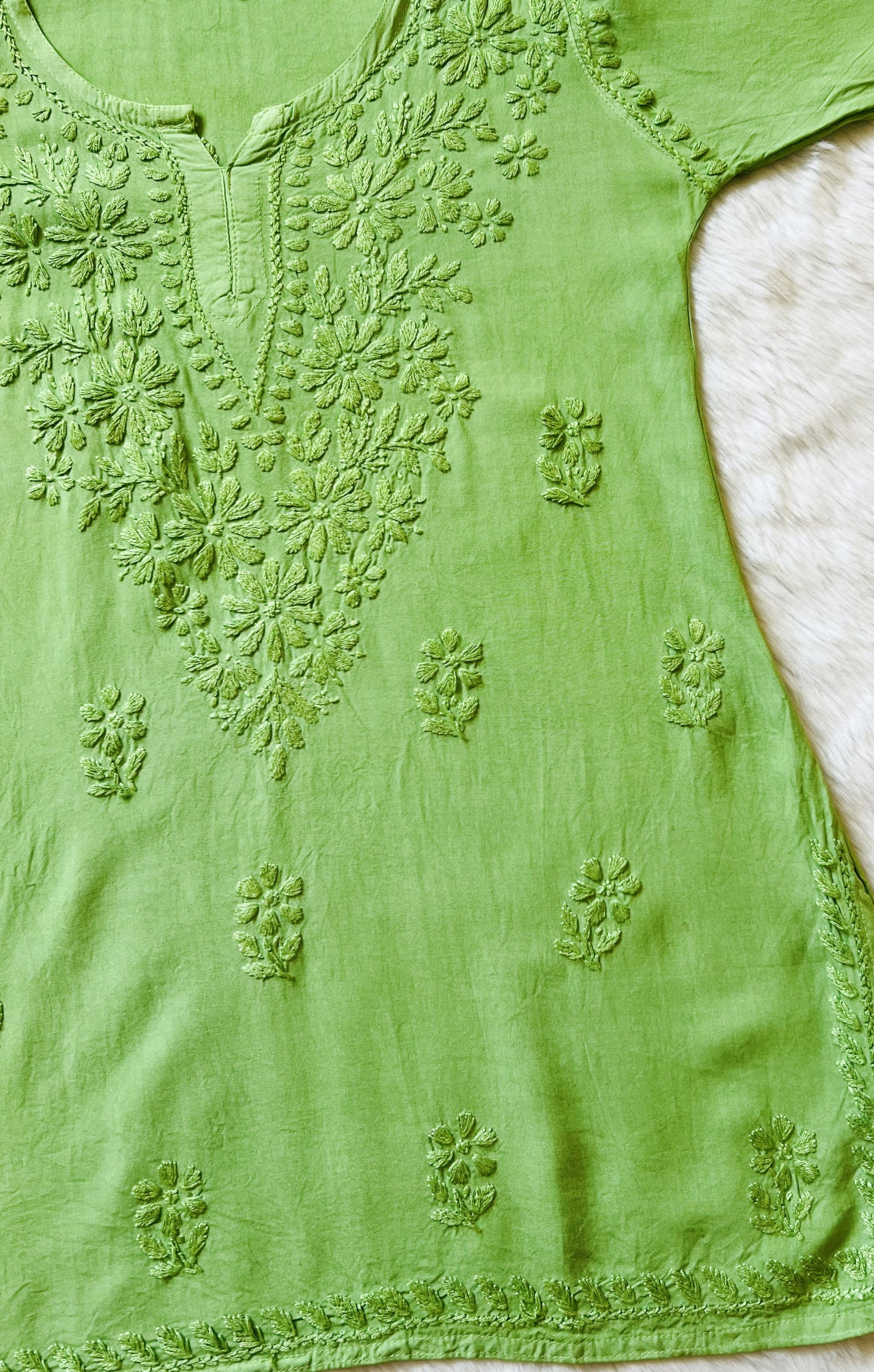 Naaz Lime Short Rayon Kurta with Self Chikankari