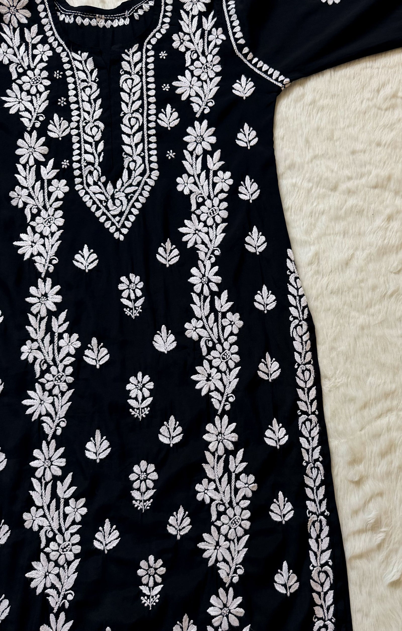 Noor Black Chanderi Chikankari Long Kurti