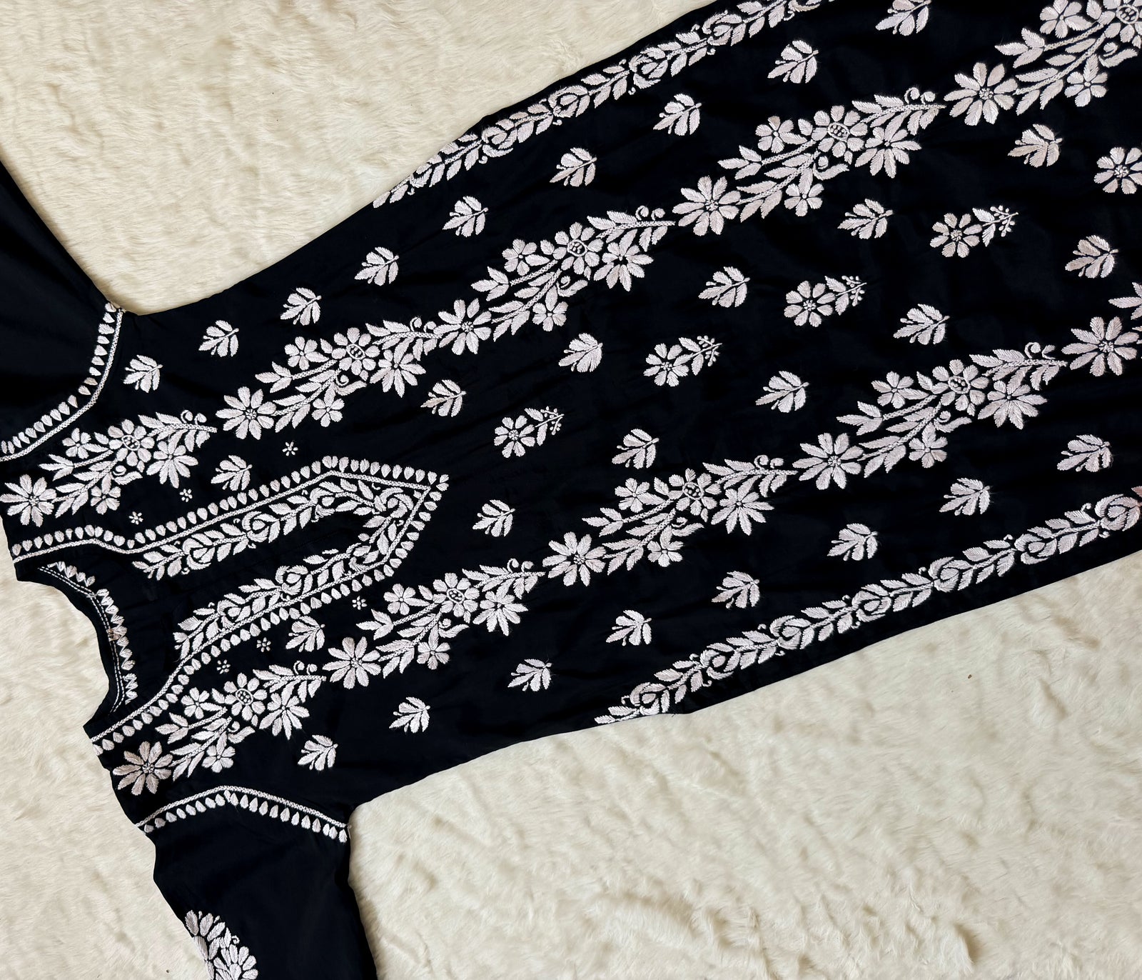 Noor Black Chanderi Chikankari Long Kurti