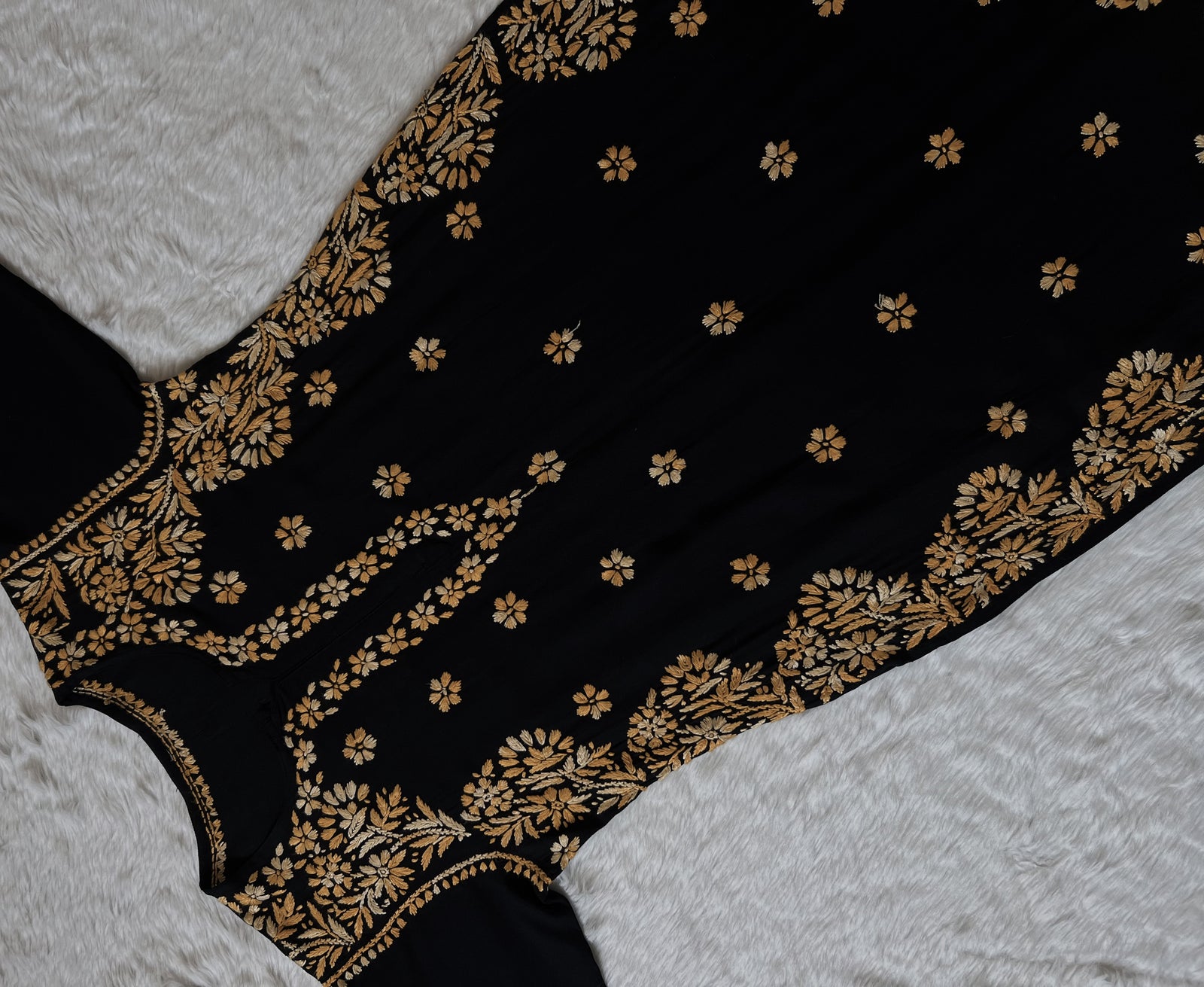 Noor Black & Beige Rayon Chikankari Kurta