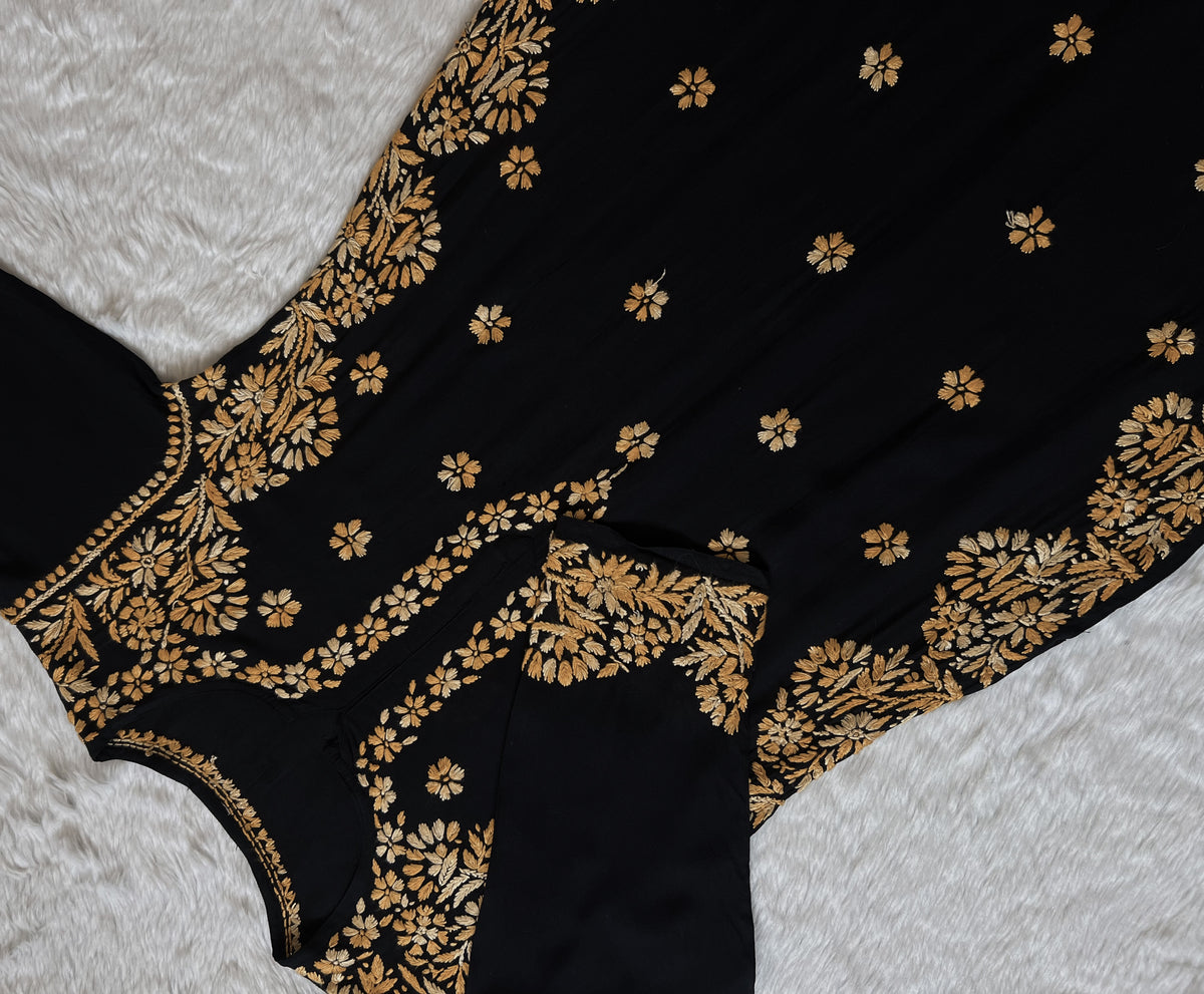 Noor Black & Beige Rayon Chikankari Kurta