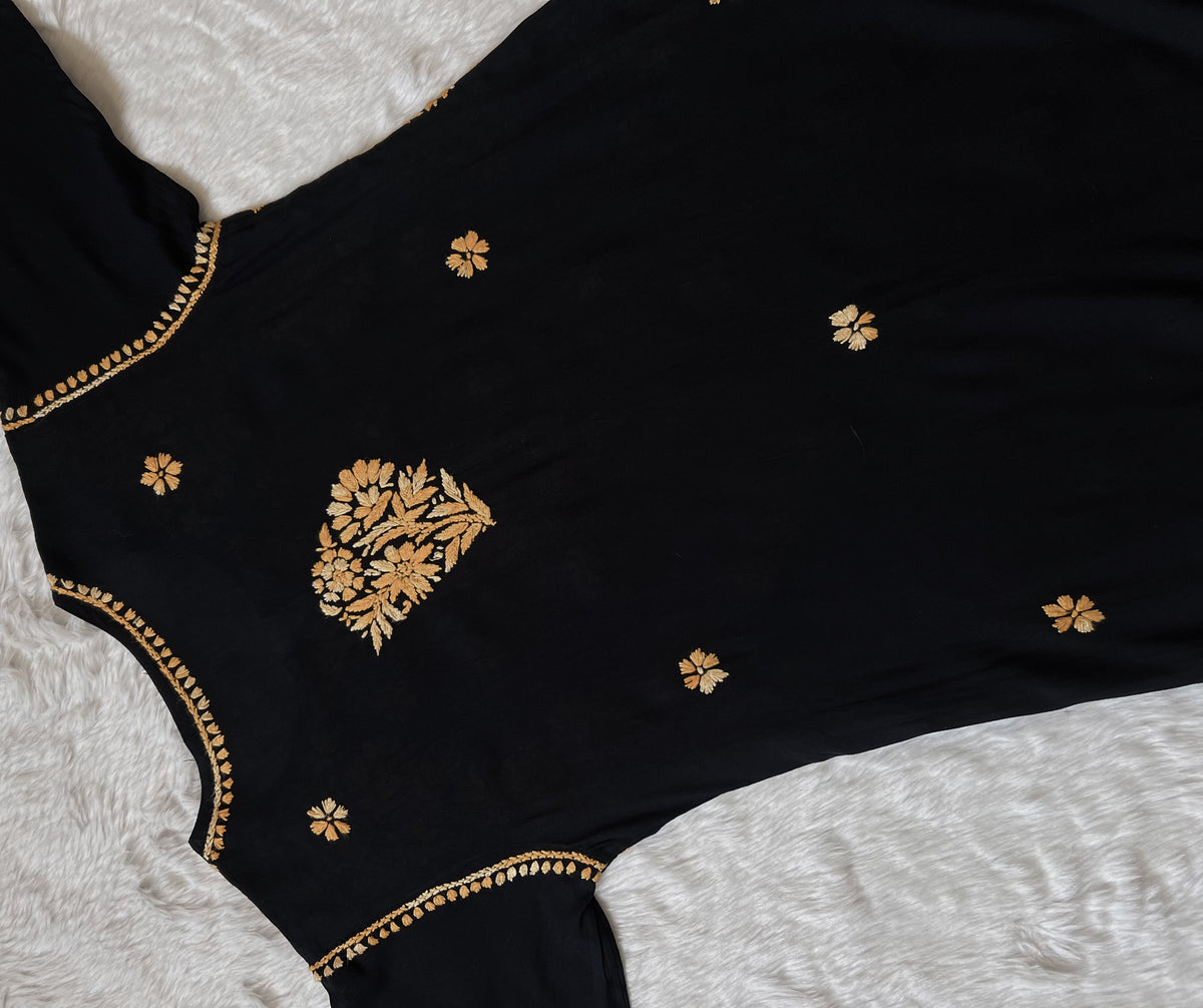 Noor Black & Beige Rayon Chikankari Kurta