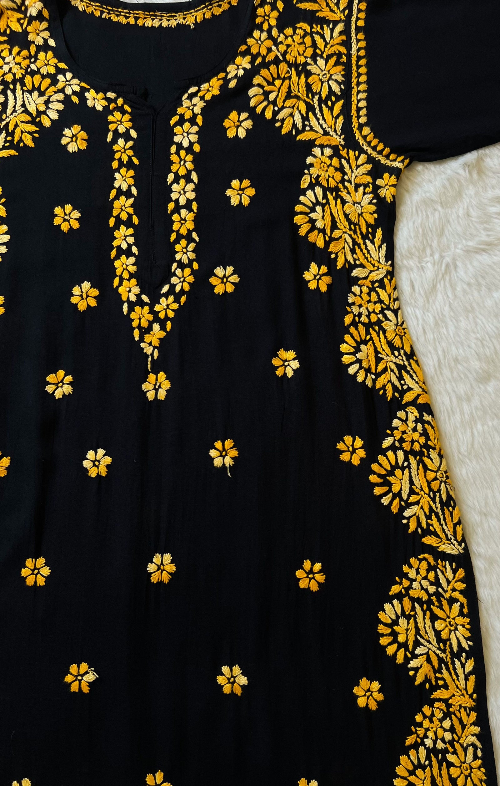 Noor Black & Mango Rayon Chikankari Kurta