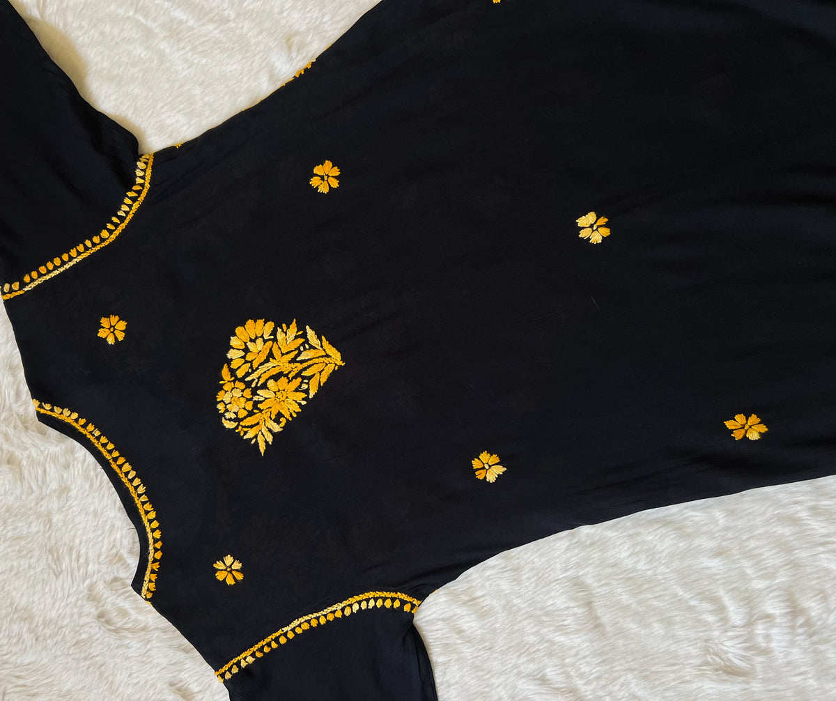 Noor Black & Mango Rayon Chikankari Kurta