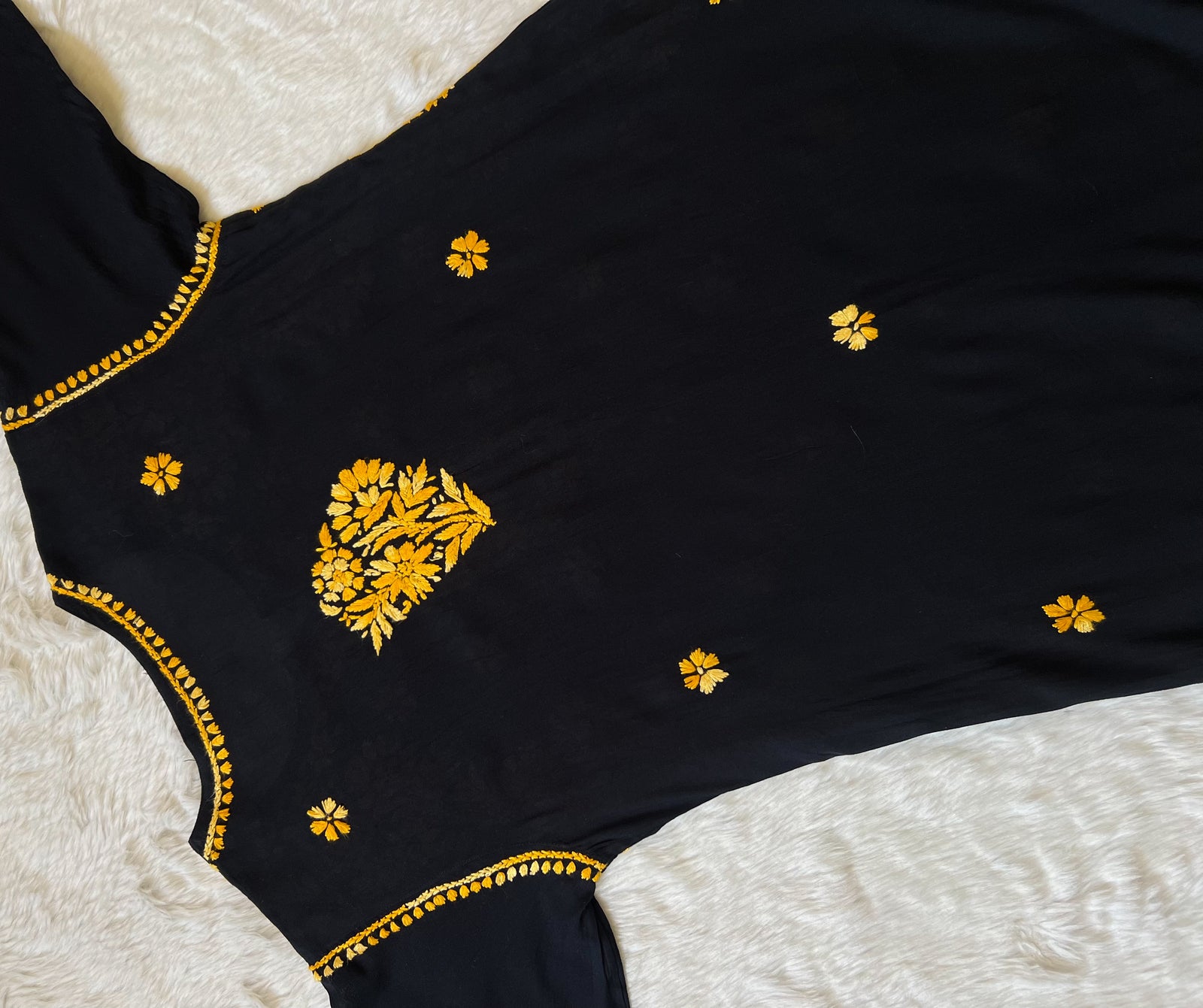 Noor Black & Mango Rayon Chikankari Kurta