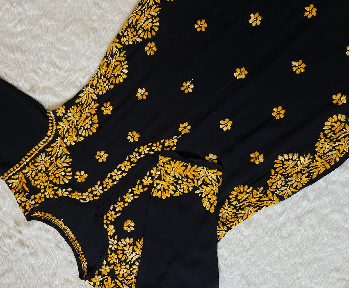Noor Black & Mango Rayon Chikankari Kurta