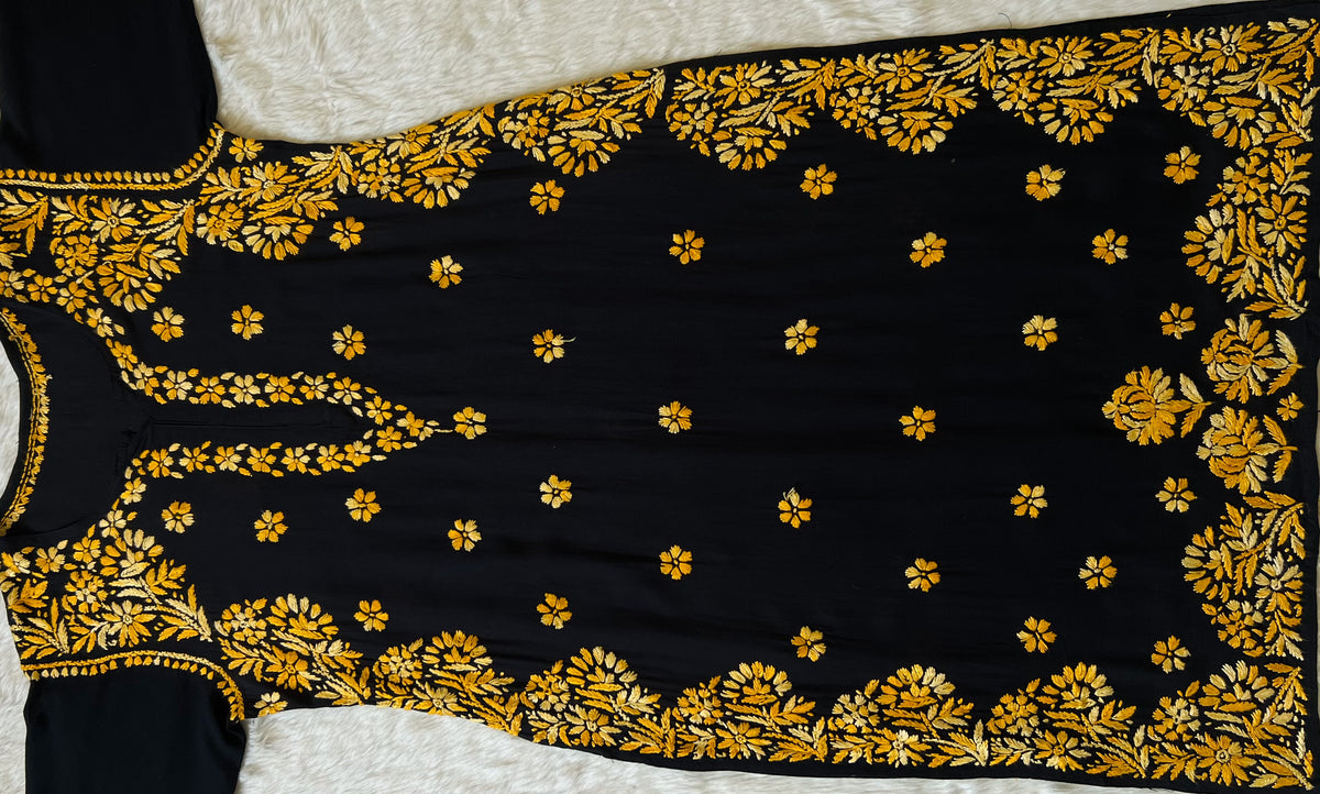 Noor Black & Mango Rayon Chikankari Kurta