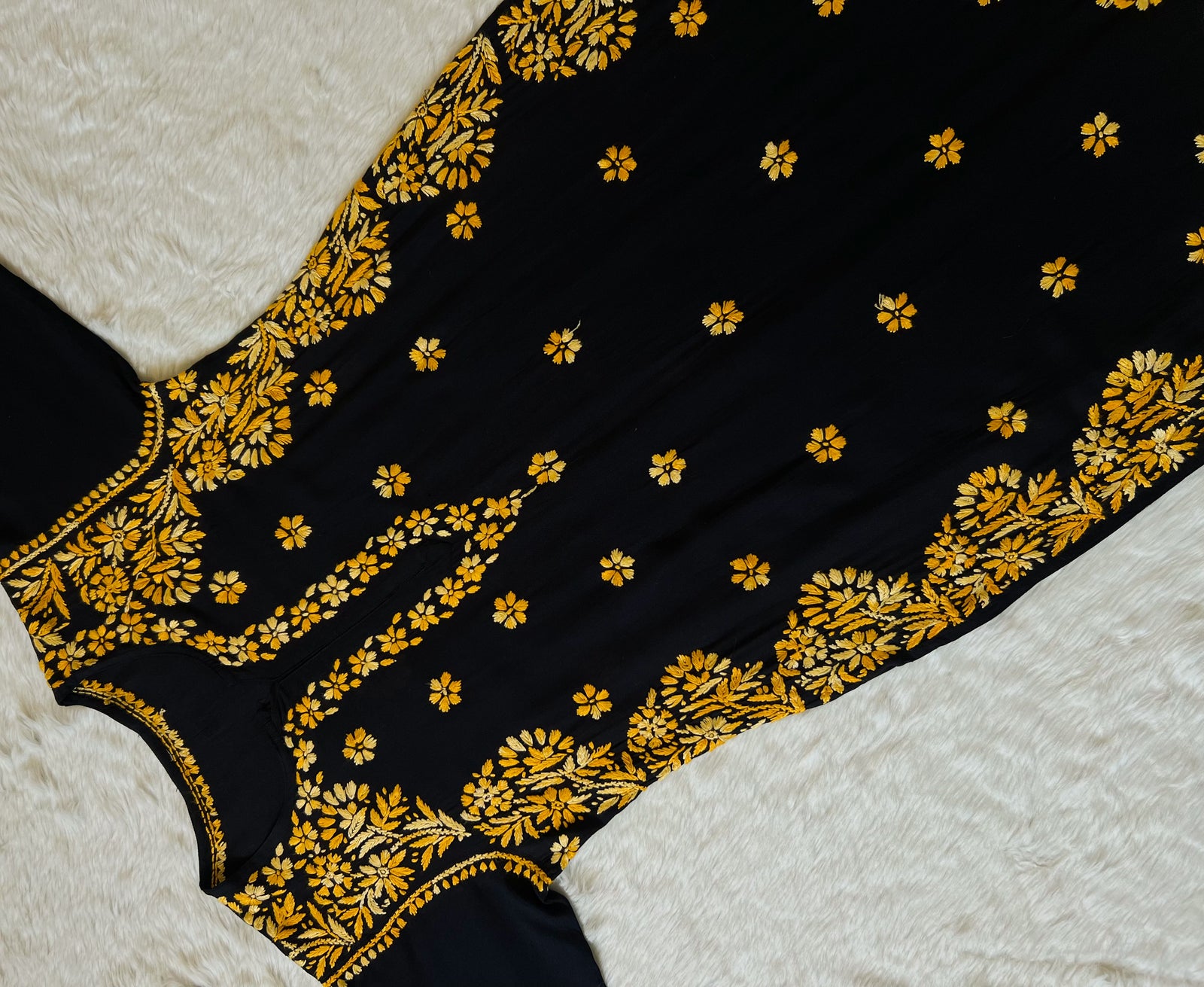 Noor Black & Mango Rayon Chikankari Kurta