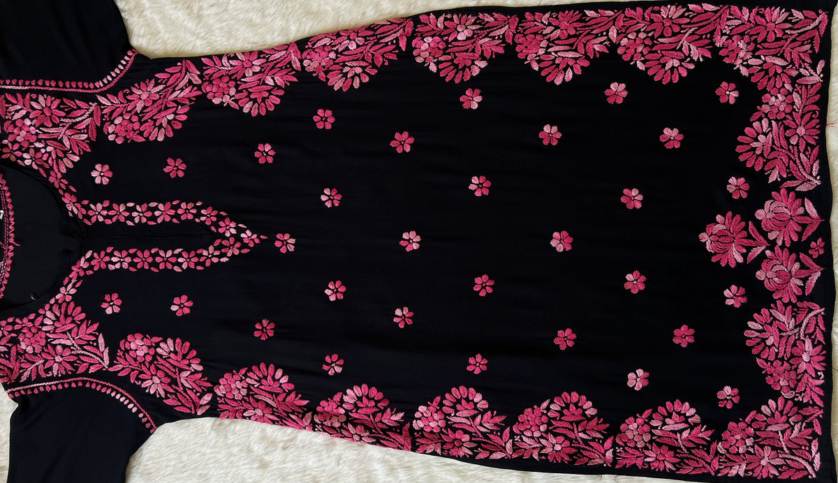 Noor Black & Pink Rayon Chikankari Kurta
