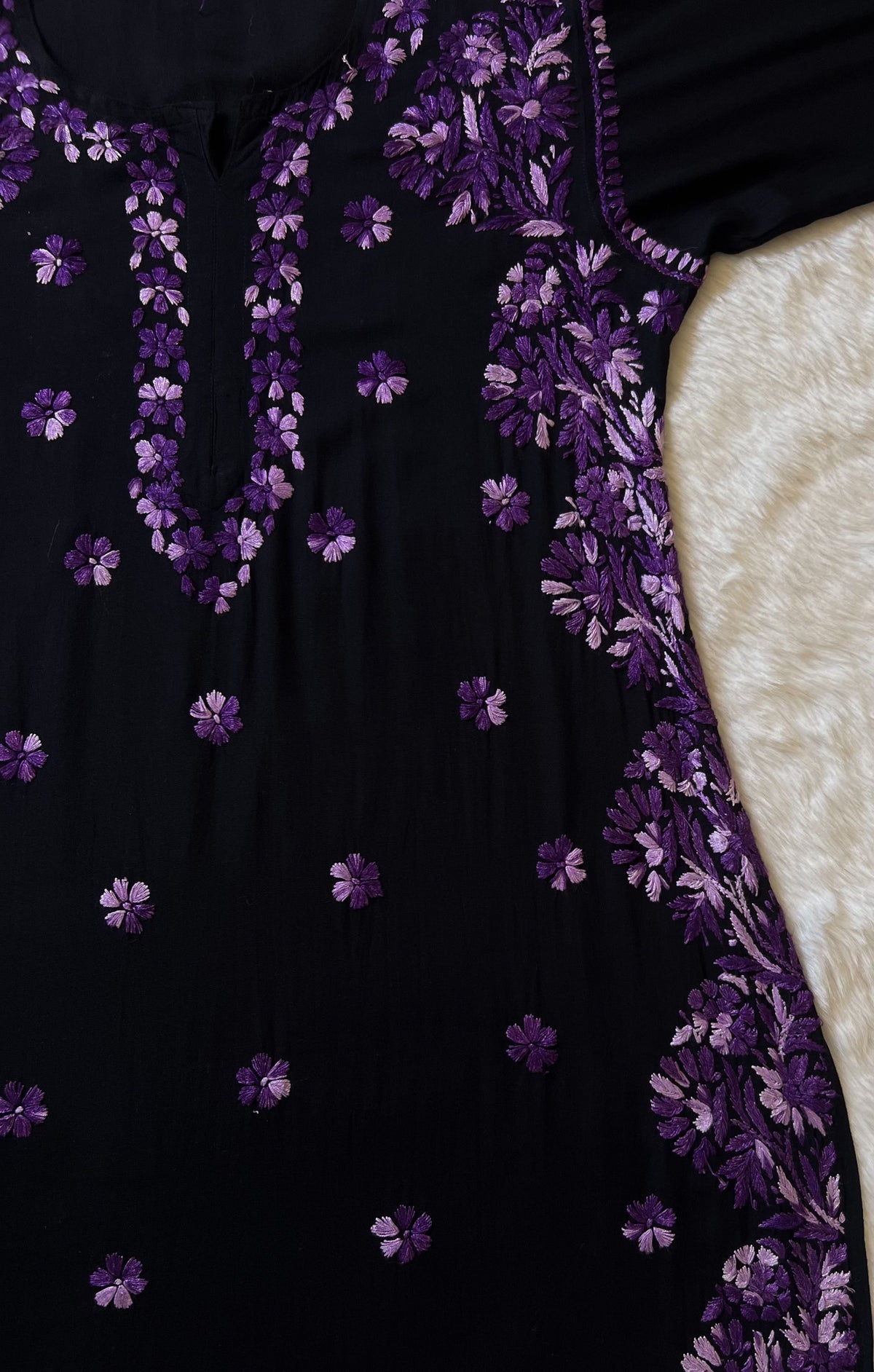 Noor Black &amp; Purple Rayon Chikankari Kurta