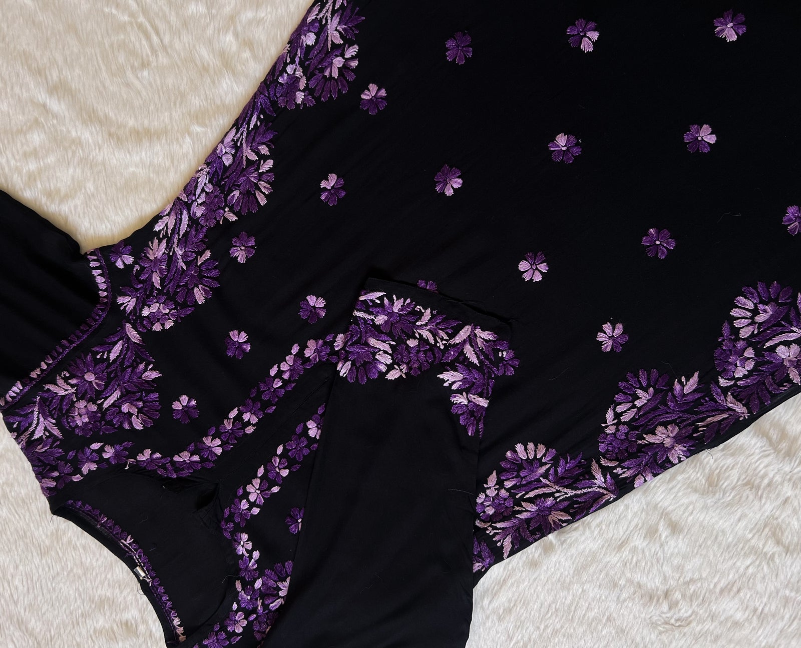 Noor Black & Purple Rayon Chikankari Kurta