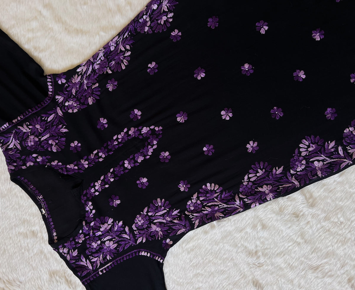Noor Black & Purple Rayon Chikankari Kurta