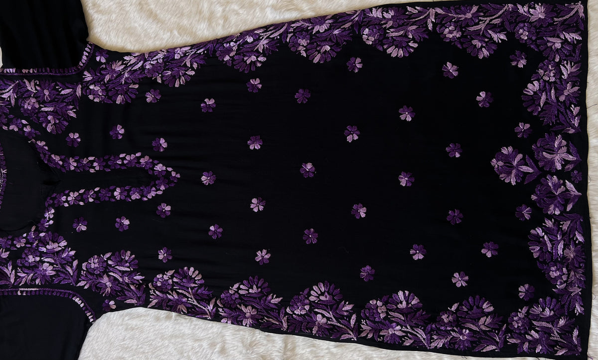 Noor Black & Purple Rayon Chikankari Kurta