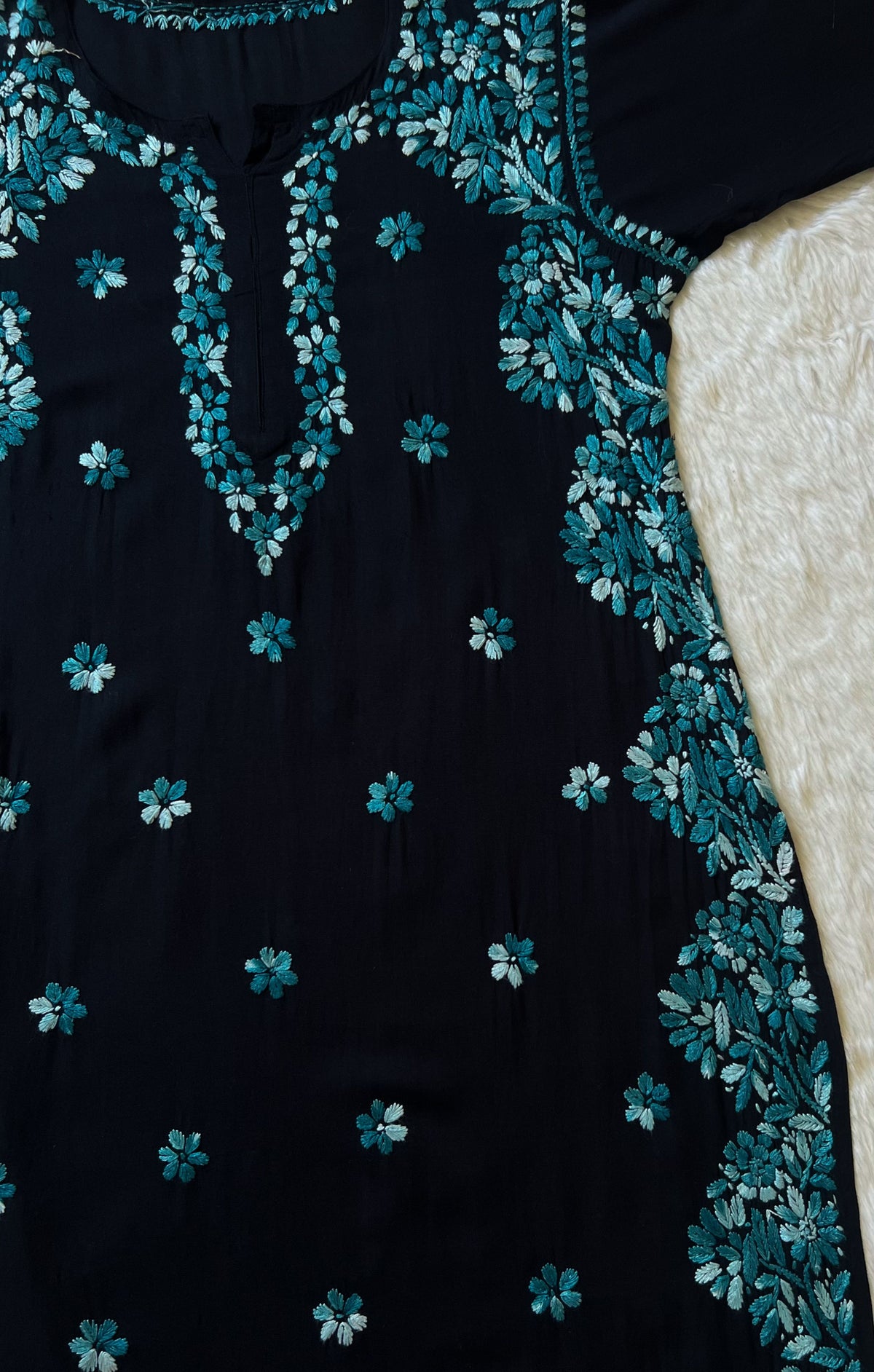 Noor Black &amp; Teal Rayon Chikankari Kurta