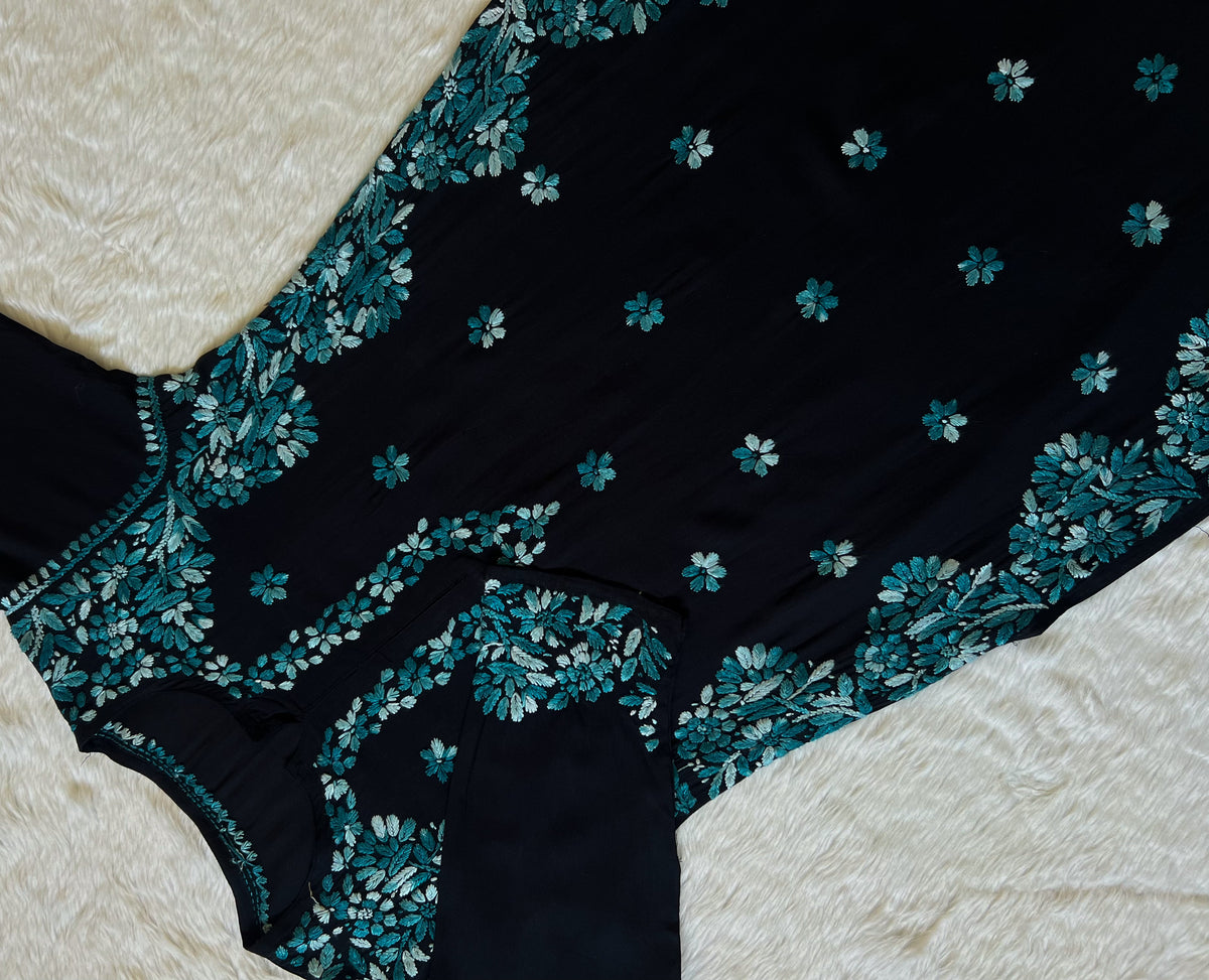 Noor Black & Teal Rayon Chikankari Kurta