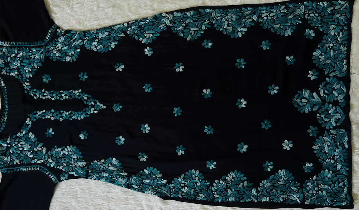 Noor Black & Teal Rayon Chikankari Kurta